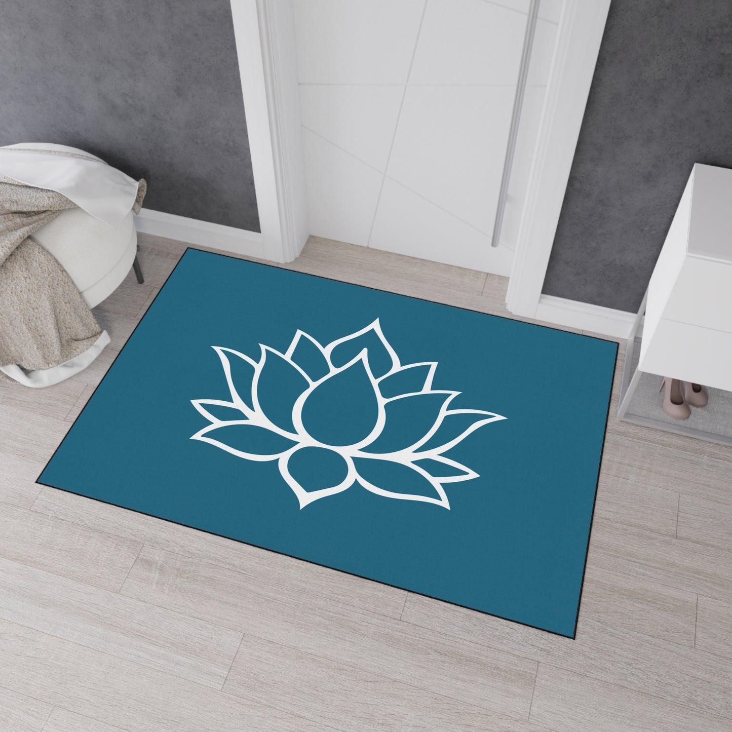 Decorative Heavy Duty Non-Slip Floor Mat Stylish Design Perfect for Entryway Kitchen Décor Teal Lotus Blossom Floral Design Rug Bath Mat
