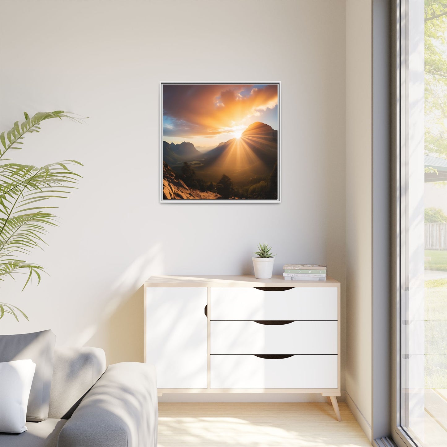 Sunrise in the Mountains Framed Canvas Wall Art Canyon Outdoors Vacation Gift Nature Lover Peaceful Zen Sunset Gift 3 frame colors