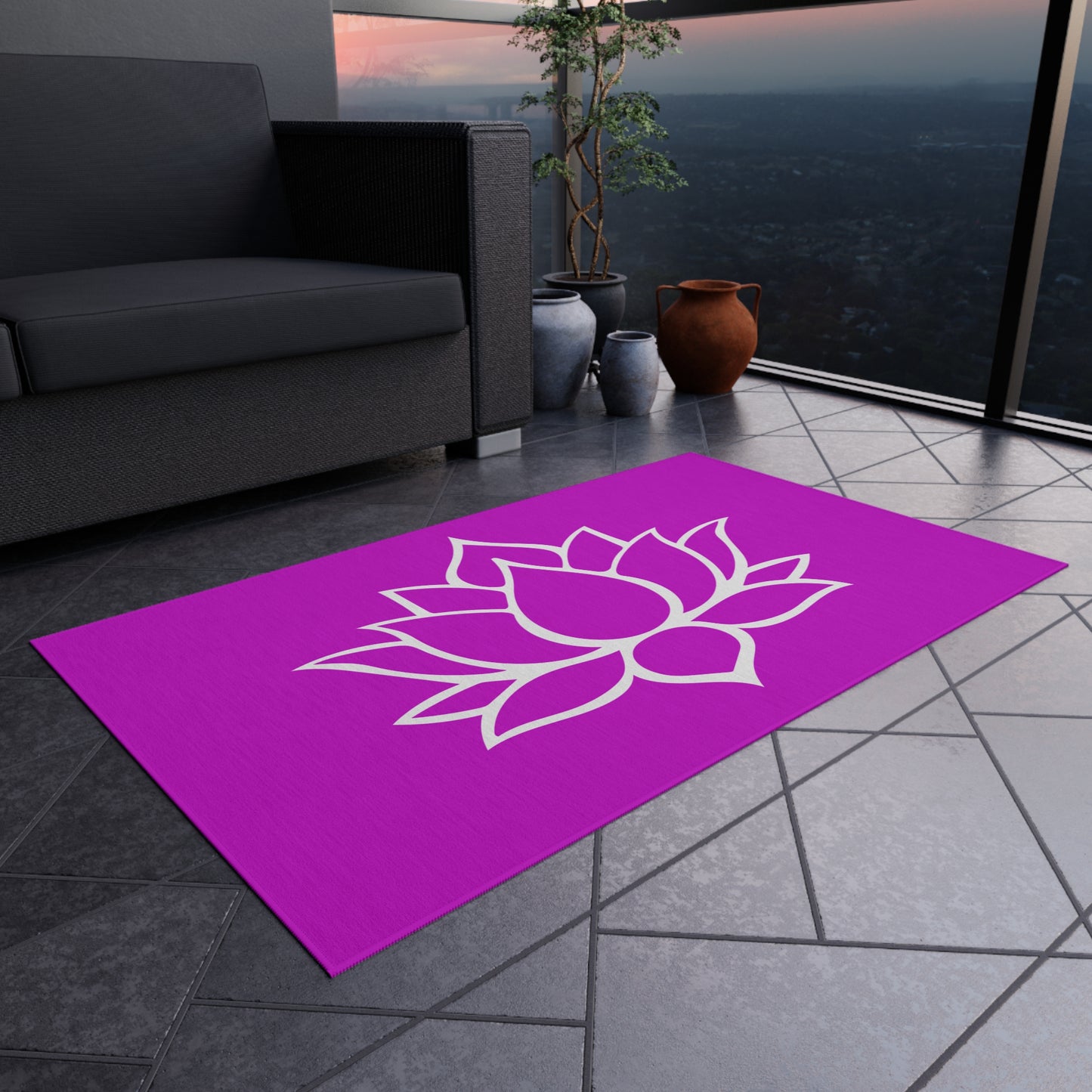 Zen Chenille Outdoor Rug with No-Skid Backing Cozy Outdoor Carpet Lotus Blossom Patio Decor Gazebo Rug Pool Area Decor Outdoor Kitchen Rug