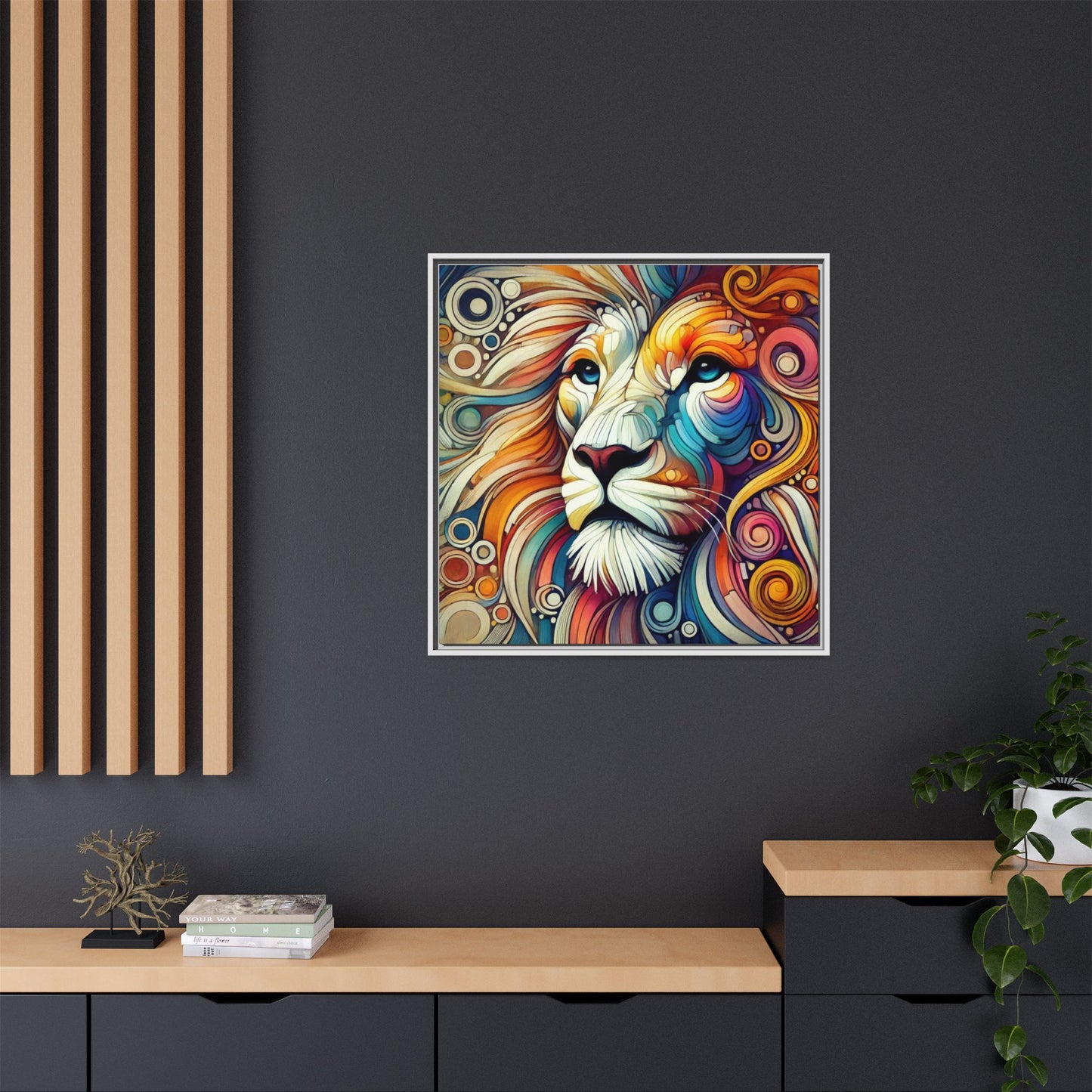 Modern Lion Print Abstract Design Unique Framed Canvas Print King of Jungle Wall Art Animal Lover Gift Nature Lover Decor 3 frame colors