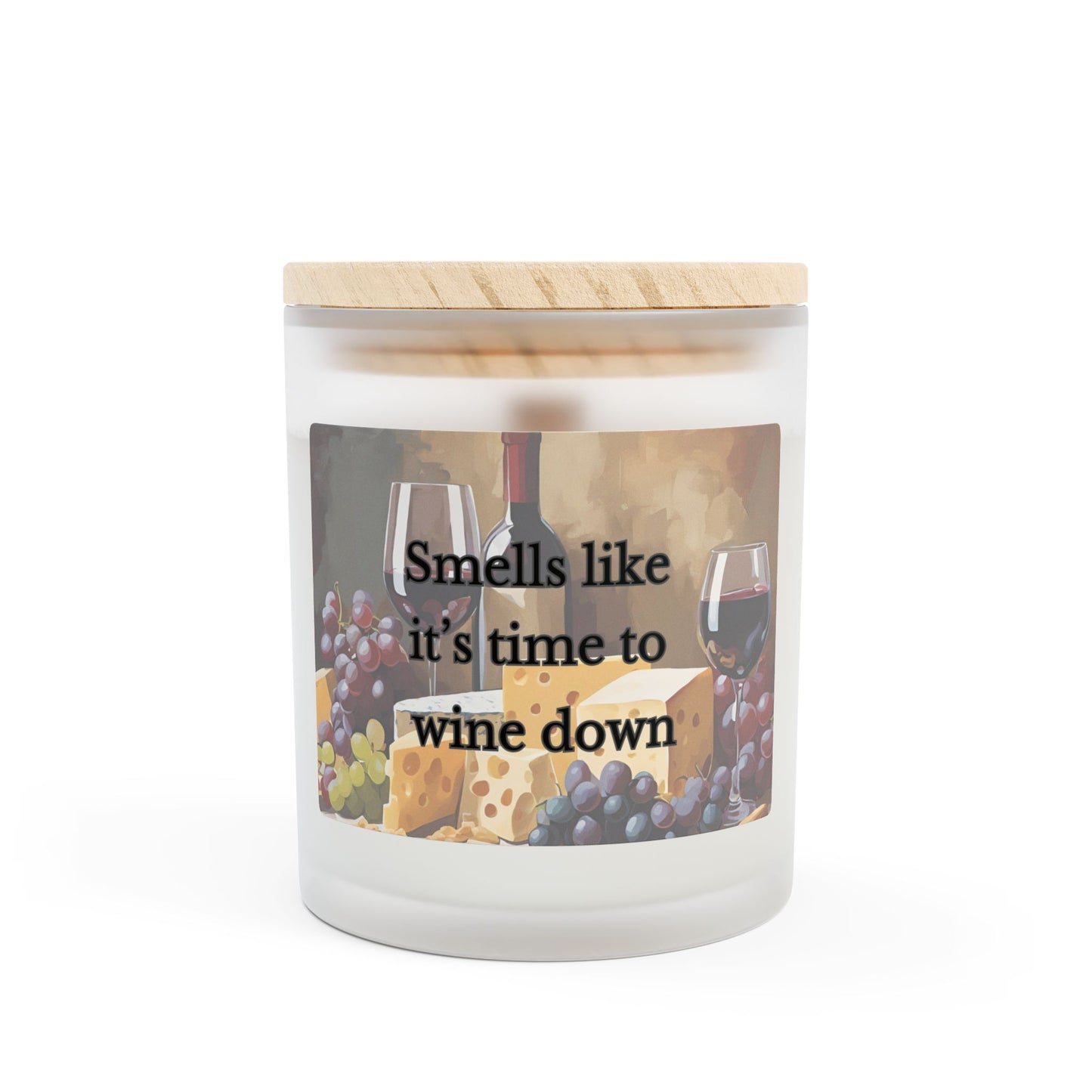 Artisanal Coconut Soy Frosted Glass Candle with Wooden Wick and Raw Maple Lid 11 oz Hand Poured Wine Lover Happy Hour Candle 50 hr burn time