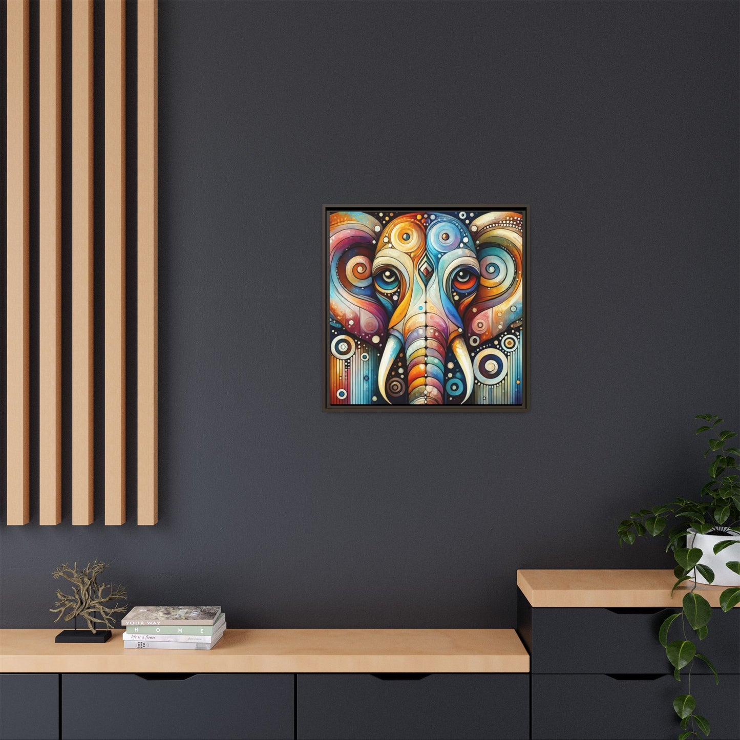 Modern Elephant Face Print Abstract Design Unique Framed Canvas Print African Wall Art Animal Lover Nature Lover Decor 3 frame colors