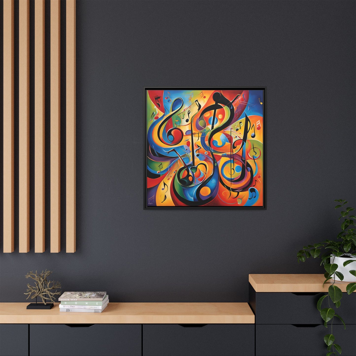 Modern Music-Themed Print Abstract Design Unique Framed Canvas Print Treble Clef Note Wall Art Music Lover Gift Decor 3 frame colors