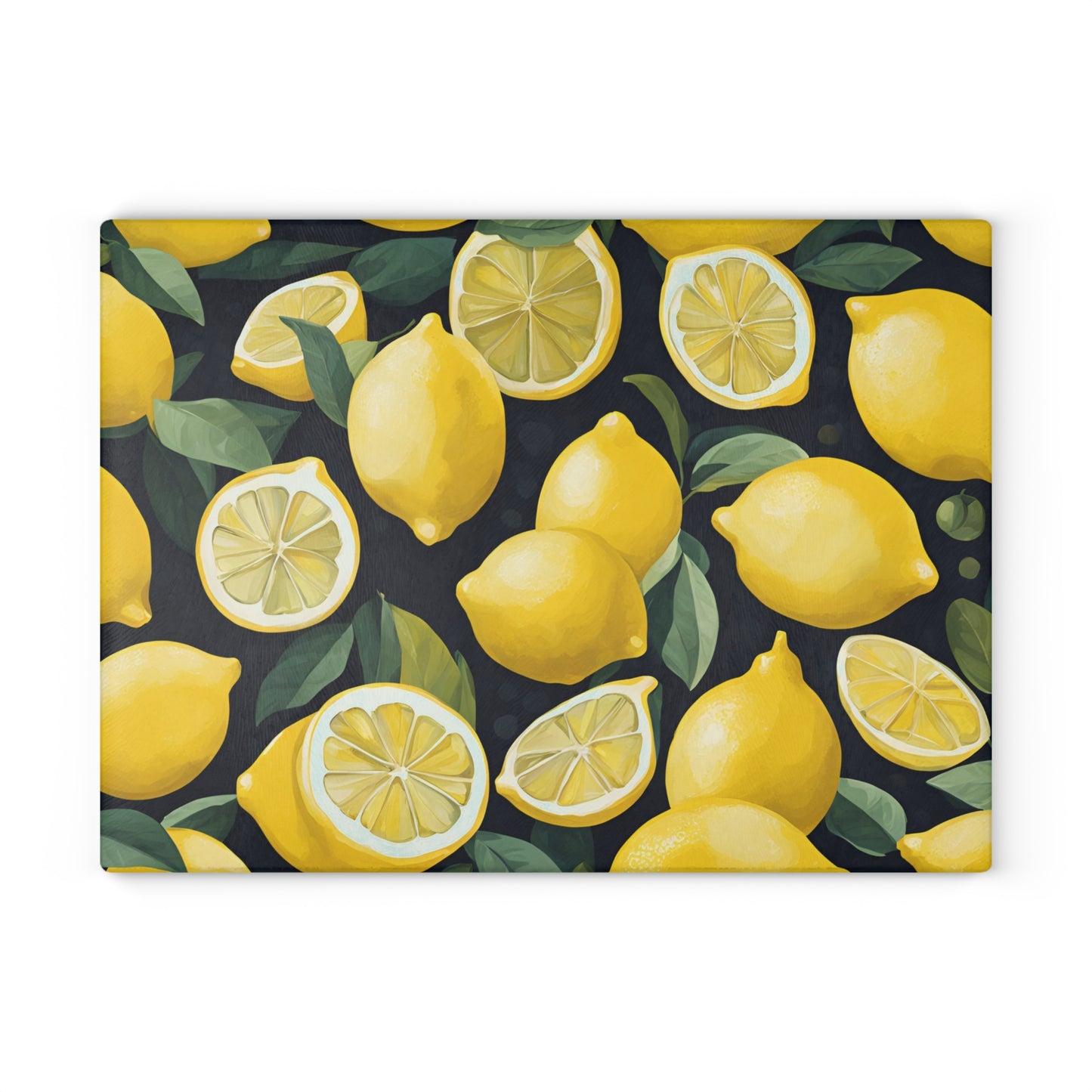 Kitchen Decor Glass Cutting Board Serving Tray with Lemons Pattern Cutting Board Gift for Home Cook Charcuterie Board