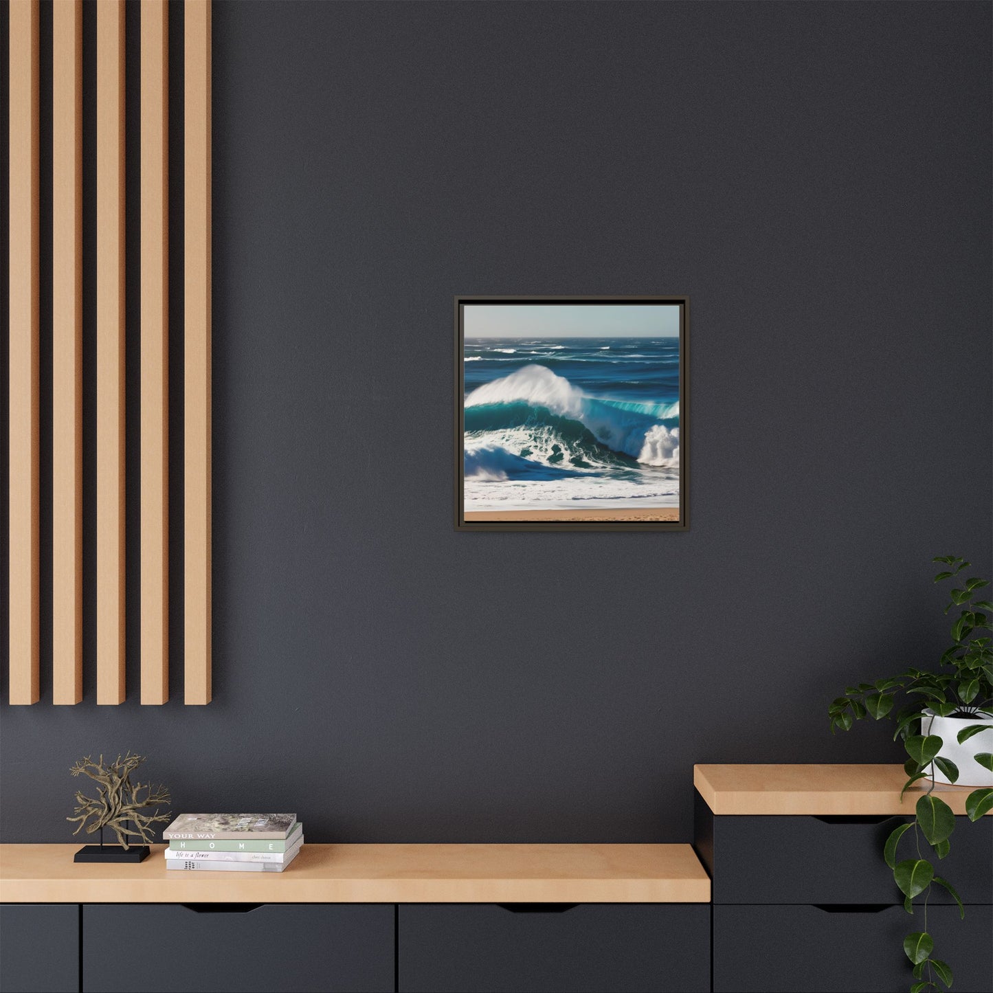Peaceful Ocean Waves at the Beach Calm Sunny Day Framed Canvas Wall Art Vacation Oceanic Gift Nature Lover Zen Decor Gift 3 frame colors