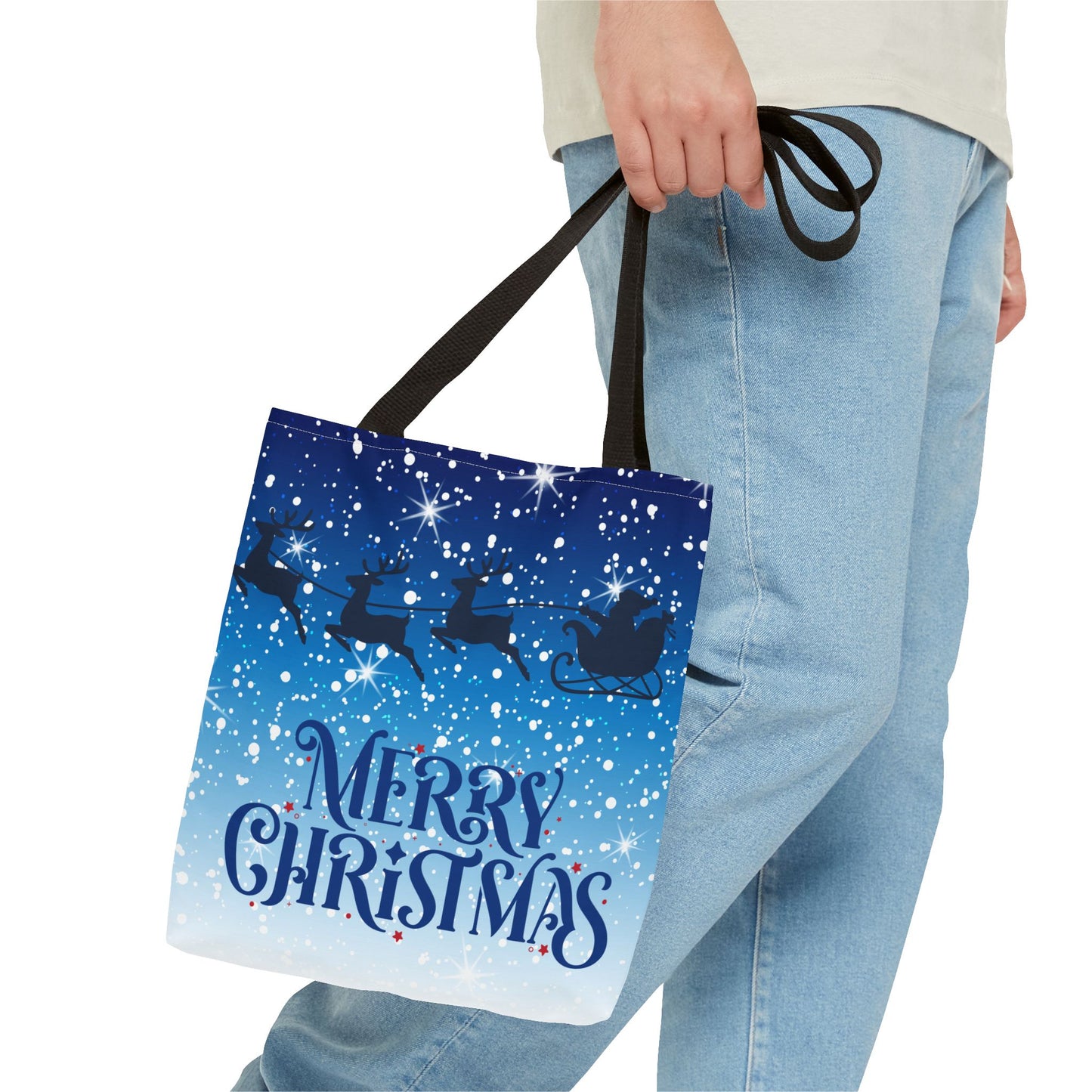 Santa Sleigh Merry Christmas Tote Bag Holiday Cheer Gift Winter Accessory Reusable Winter Shopping Bag Xmas Joy Gift Unisex Bag for Him Her