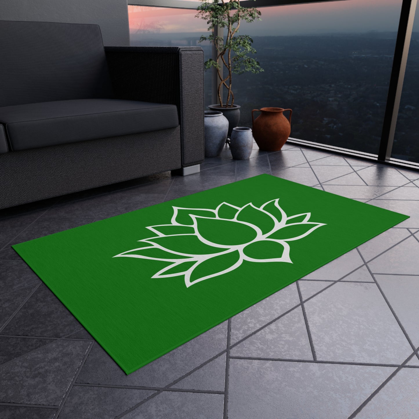 Zen Chenille Outdoor Rug with No-Skid Backing Cozy Lotus Blossom Outdoor Carpet Patio Decor Gazebo Rug Pool Area Decor Outdoor Kitchen Rug