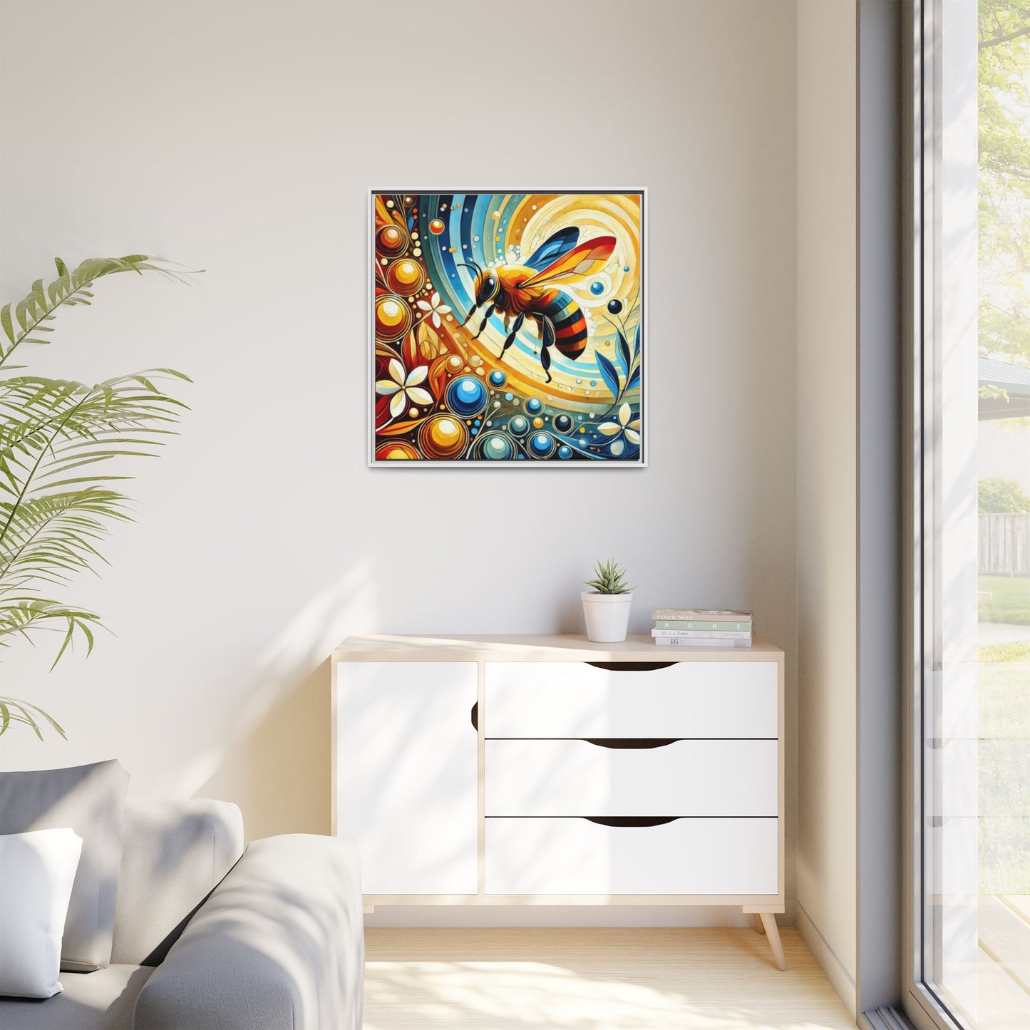 Modern Bee Print Abstract Design Unique Framed Canvas Print Insect Lover Wall Art Animal Lover Nature Lover Decor 3 frame colors