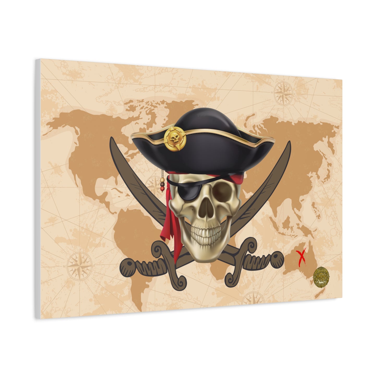 Jolly Roger Pirate Print Wall Art | Matte Canvas, Stretched, 1.25" | Nautical Themed Swords and Skull Anime Print