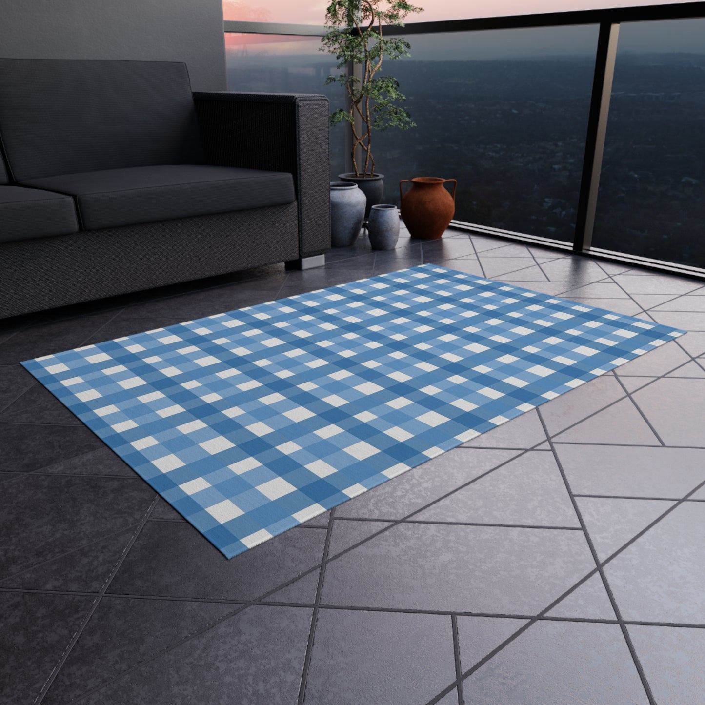 Checker Pattern Chenille Outdoor Rug with No-Skid Backing Cozy Outdoor Carpet Patio Decor Gazebo Rug Pool Area Decor Outdoor Kitchen Carpet