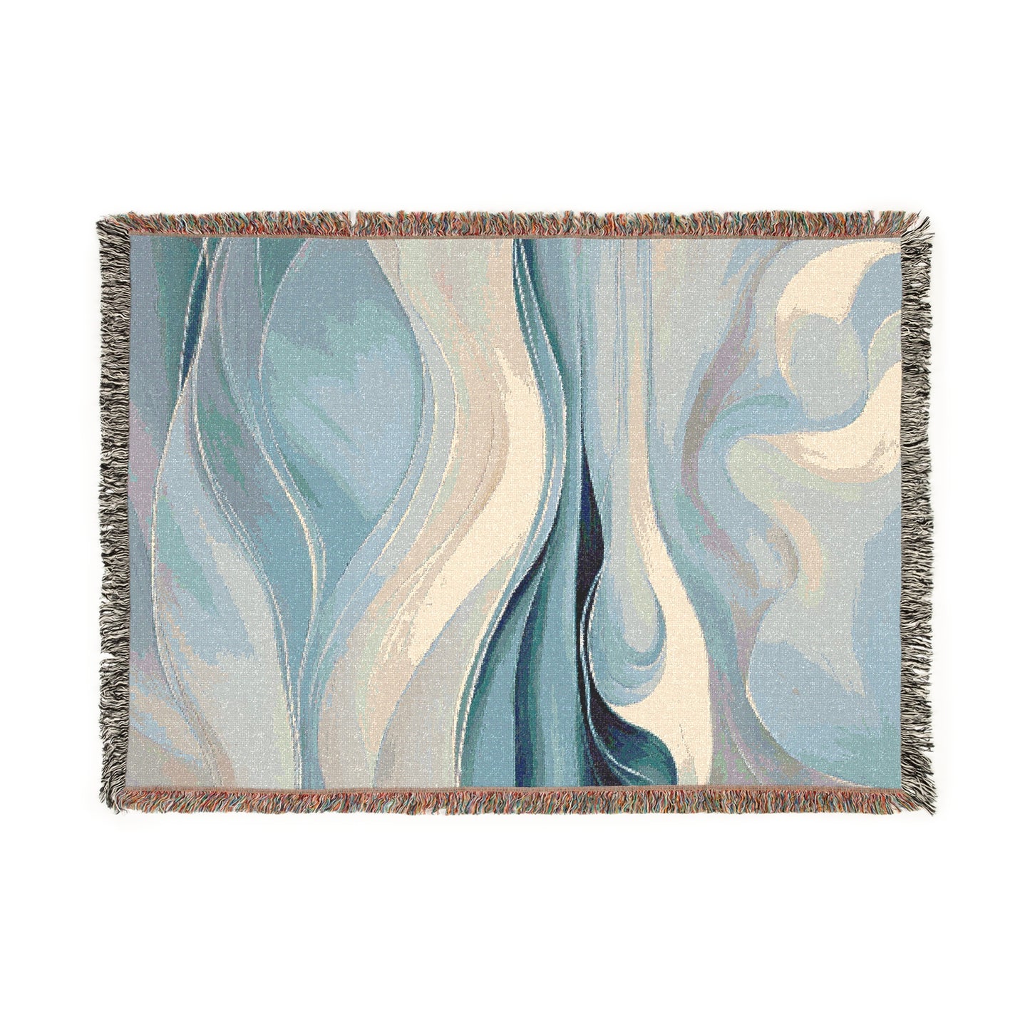 Wave Design Cozy Reading Throw for Book Lovers Cotton Woven Fringed Picnic Blanket Wall Art
