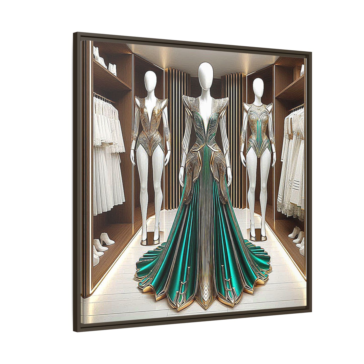 Futuristic Bodycon Runway Dress Framed Canvas Print Wall Art Unique Fashion Designer Style Haute Couture Fashionista Gift 3 Frame Colors