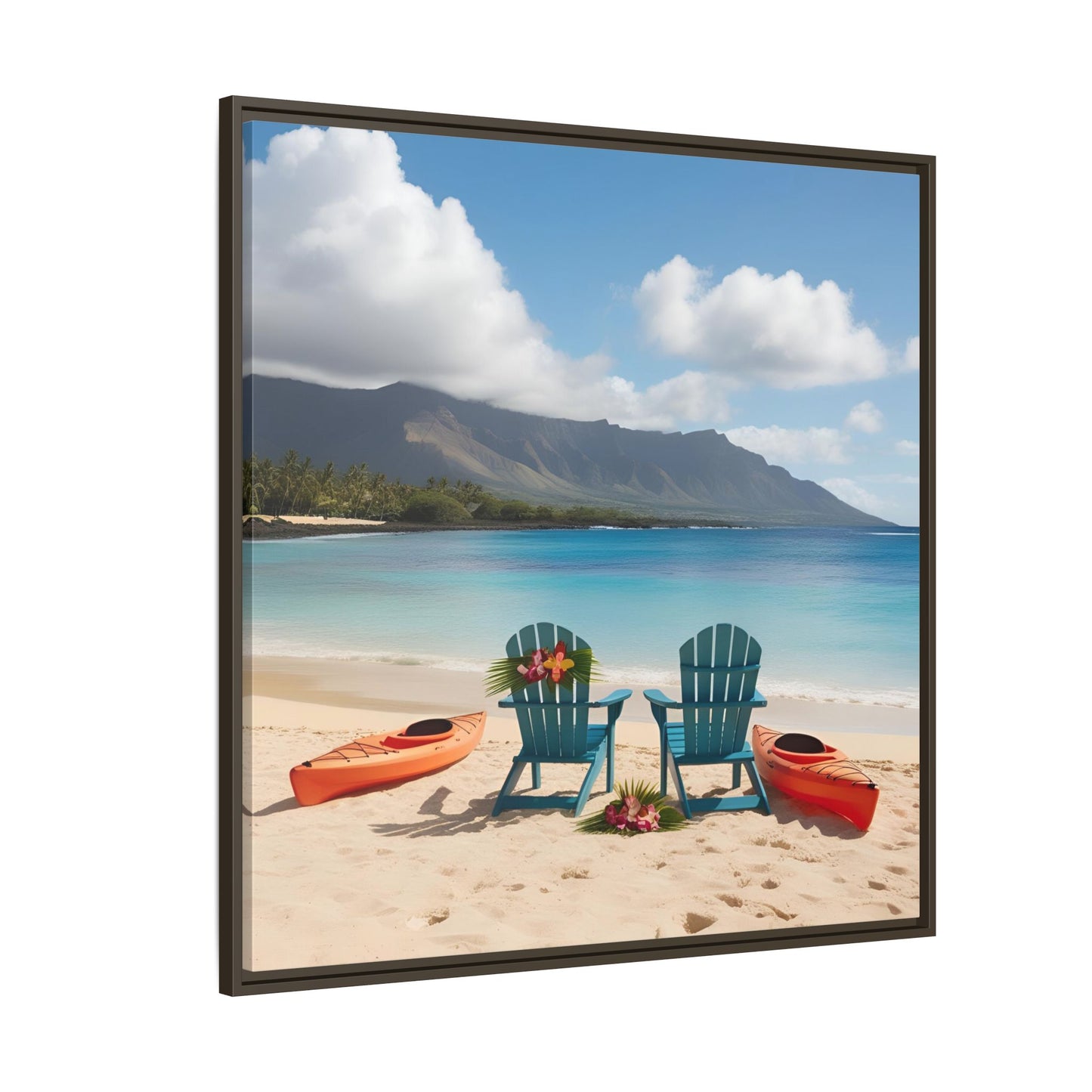 Chairs on the Beach Calm Sunny Day Framed Canvas Wall Art Beach Lover Vacation Oceanic Gift Nature Lover Peaceful Zen Gift 3 frame colors