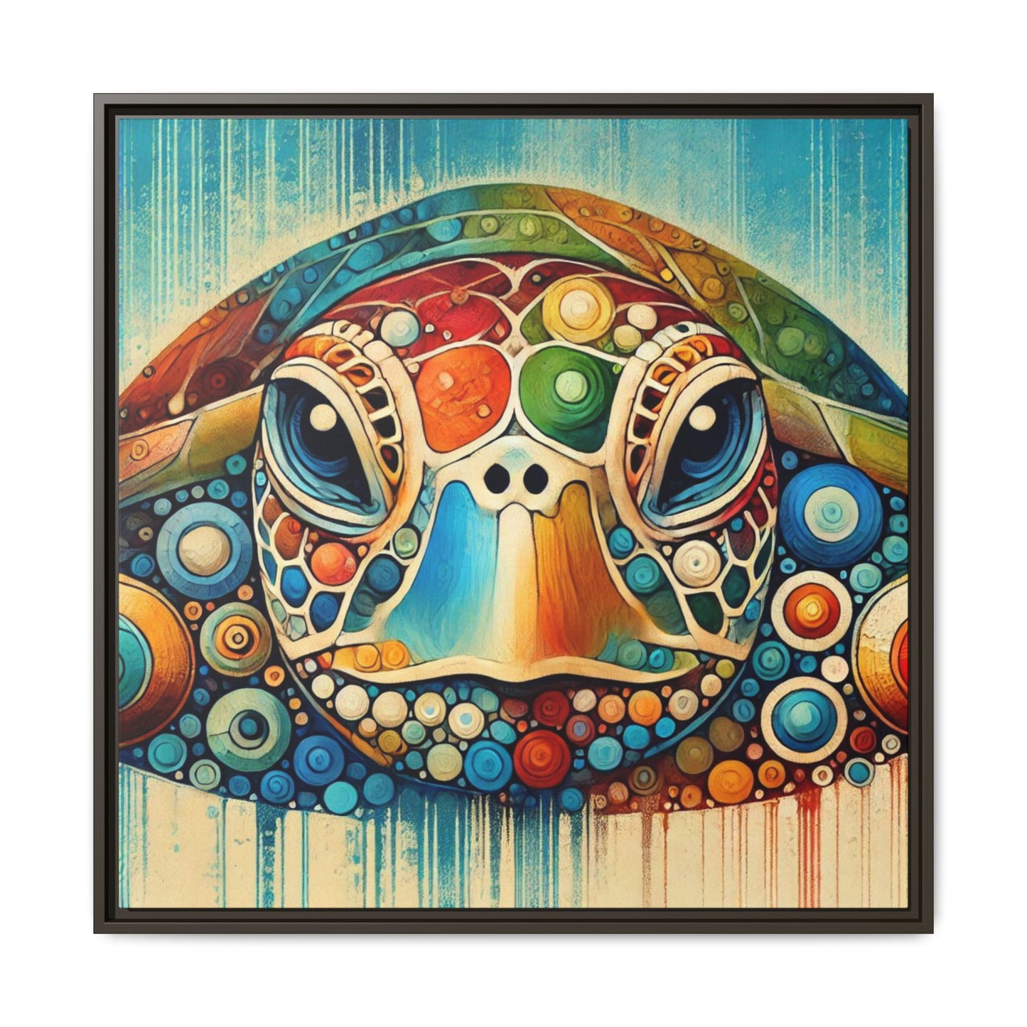 Modern Sea Turtle Print Abstract Design Unique Framed Canvas Print Oceanic Beachy Wall Art Animal Lover Nature Lover Decor 3 frame colors