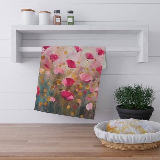 Floral Kitchen Tea Towel Pastel Dish Towel Durable Hand Towel Gift for Flower Lover Whimsical Home Decor Decorative Kitchen Cotton Twill