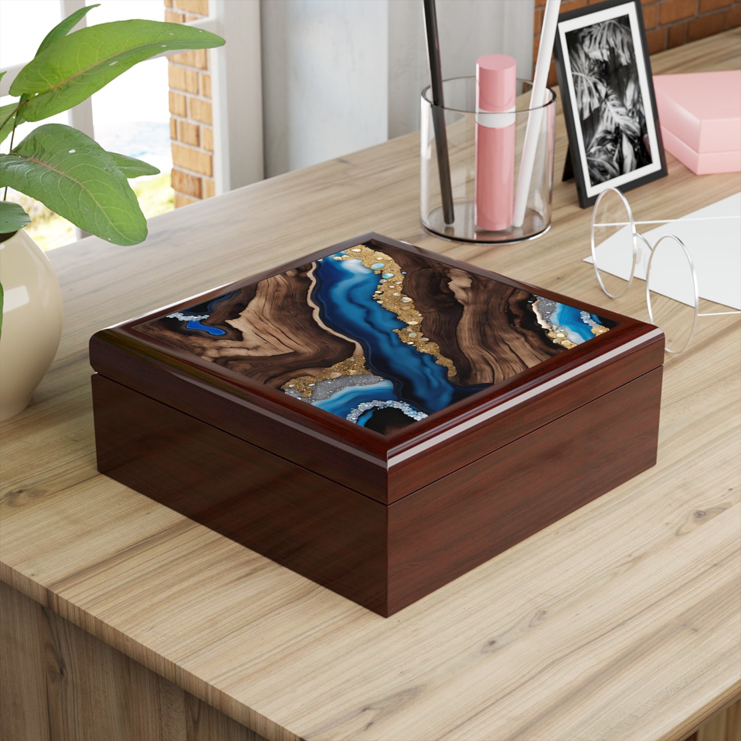 Unique Art Print Design Jewelry Box Trinket Box Bedroom Dresser Decor Vanity Gift Box - 3 colors to choose from