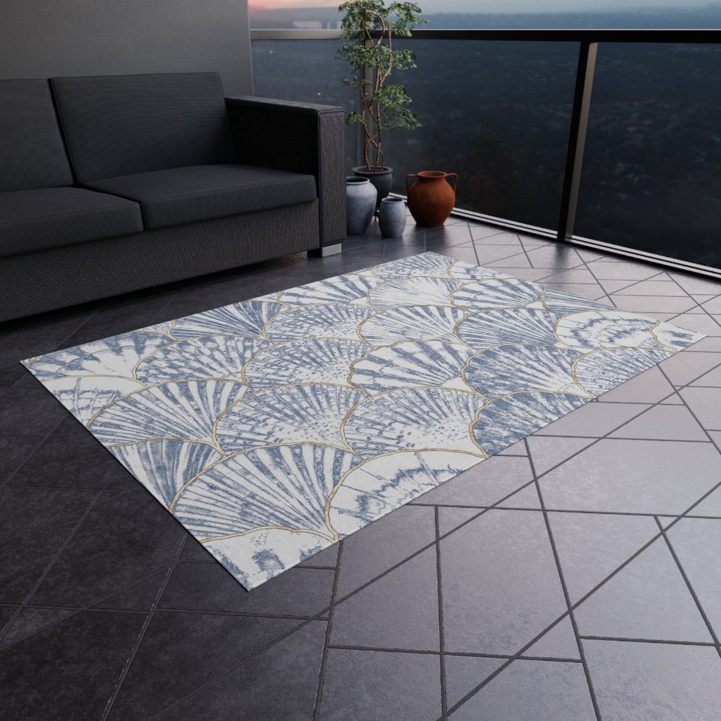 Clamshell Design Chenille Outdoor Rug with No-Skid Backing Cozy Outdoor Patio Carpet Oceanic Decor Gazebo Rug Pool Area Decor Kitchen Carpet