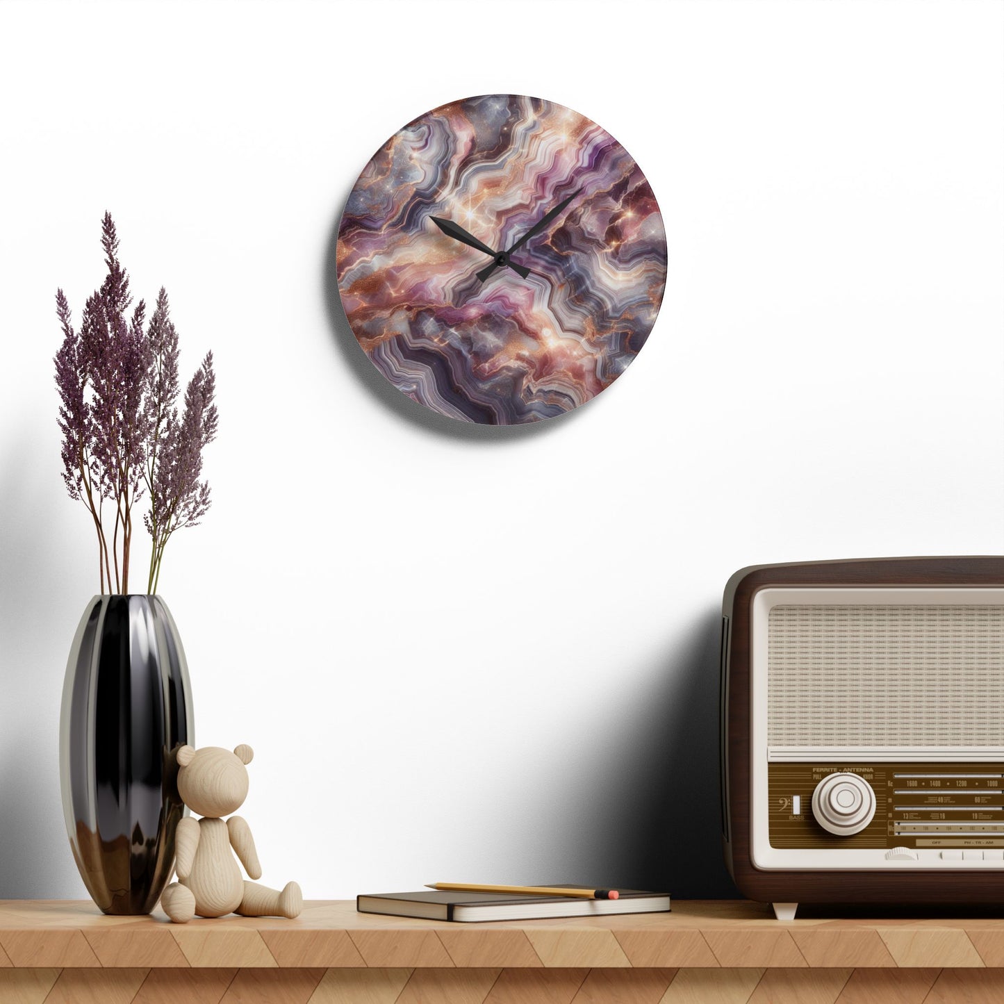 Acrylic Stone-Look Quartz-Inspired Unique Design Acrylic Wall Clock Agate Crystal Lover Gemologist Gift Nature Lover Rock Gift