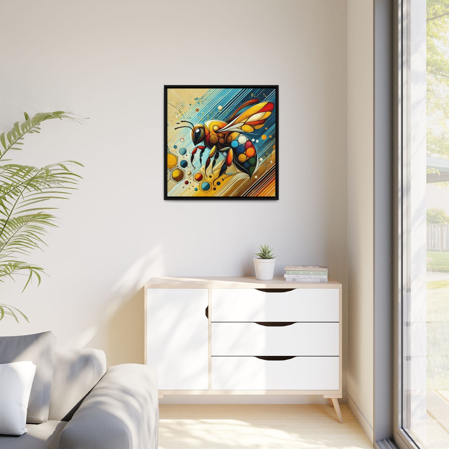 Modern Bee Print Abstract Design Unique Framed Canvas Print Insect Lover Wall Art Animal Lover Gift Nature Lover Decor 3 frame colors