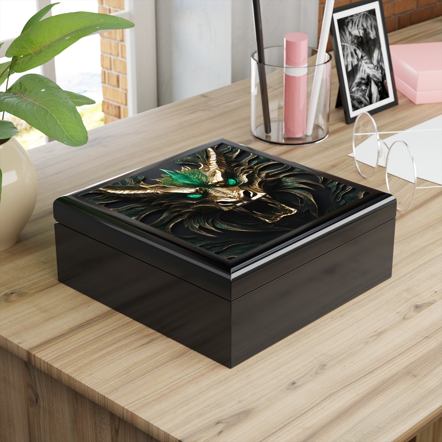 Unique Dragon Fantasy Art Print Mythical Design Jewelry Box Trinket Box Bedroom Dresser Decor Vanity Gift Box - 3 colors to choose from