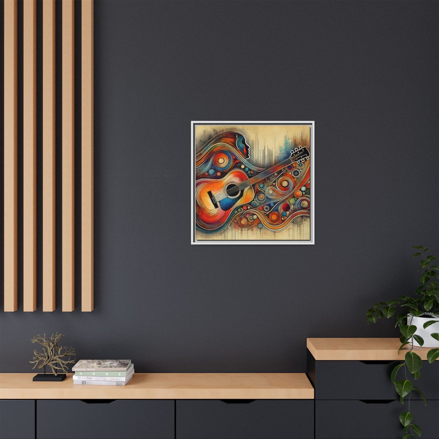 Modern Music-Themed Print Abstract Design Unique Framed Canvas Print Guitar Wall Art Music Lover Gift Decor 3 frame colors