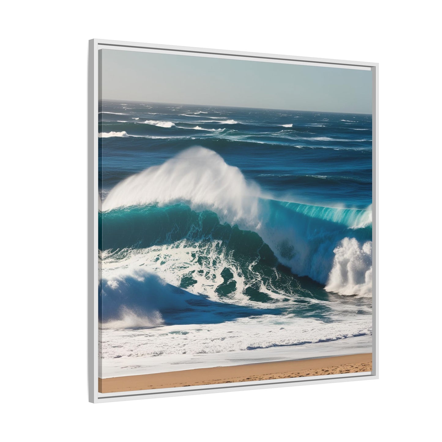 Peaceful Ocean Waves at the Beach Calm Sunny Day Framed Canvas Wall Art Vacation Oceanic Gift Nature Lover Zen Decor Gift 3 frame colors