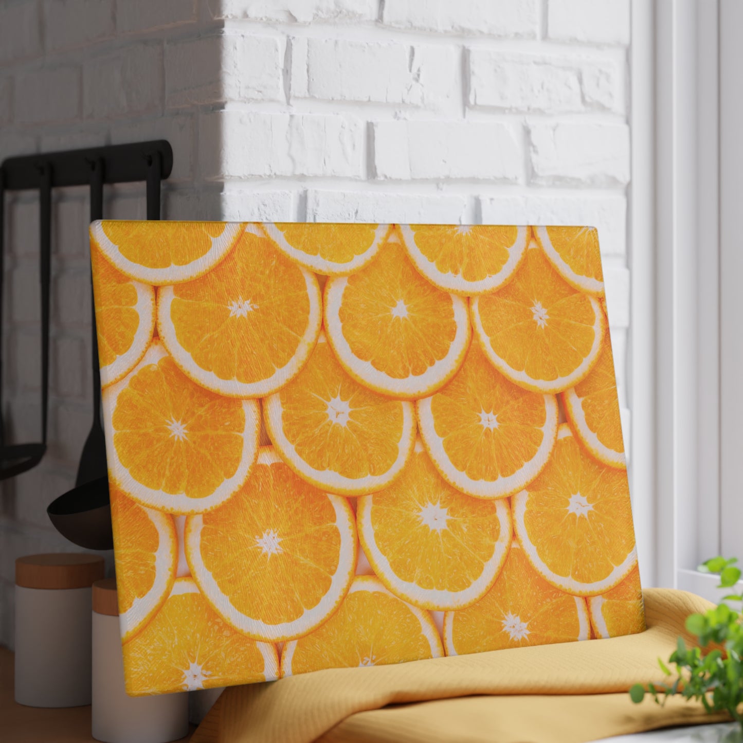 Kitchen Decor Glass Cutting Board Serving Tray with Orange Slices Design Cutting Board Gift for Home Cook Fun Citrus Charcuterie Board