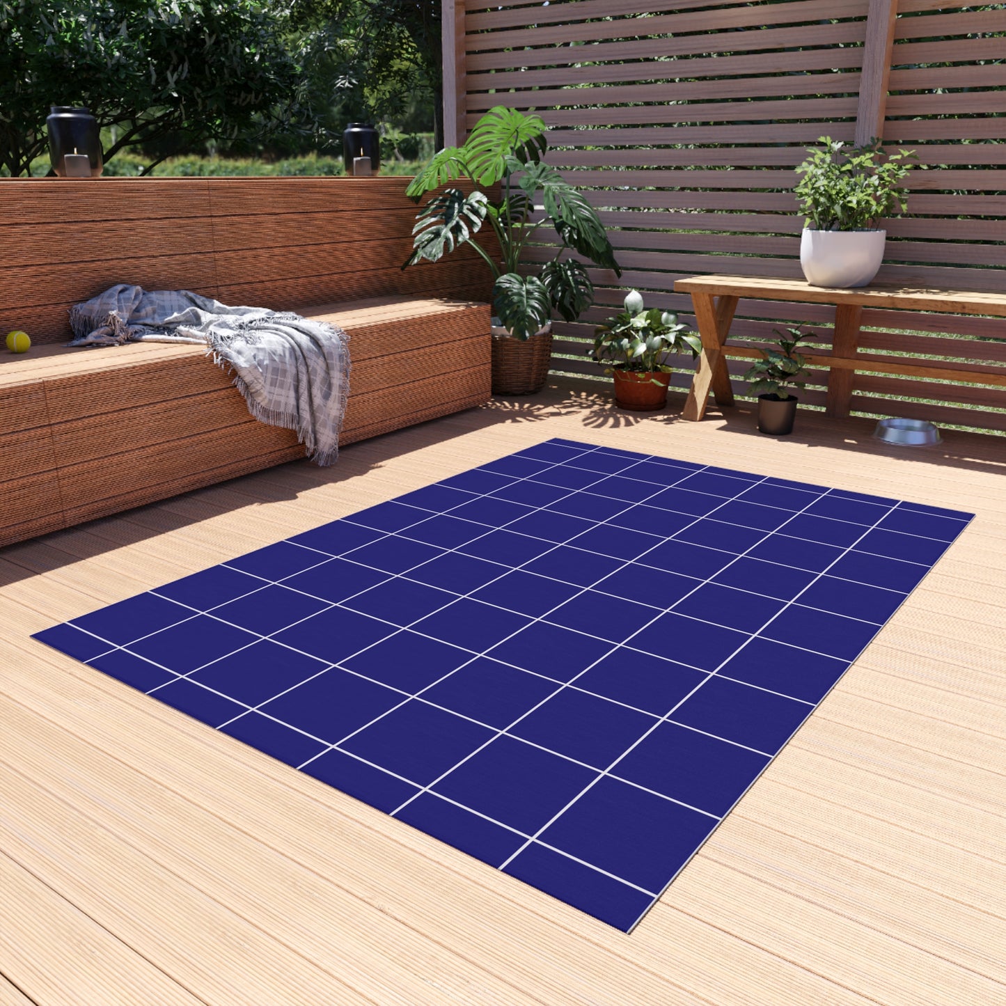 Chenille Outdoor Rug with No-Skid Backing Cozy Blue Outdoor Carpet Patio Decor Gazebo Rug Pool Area Decor Outdoor Kitchen Carpet