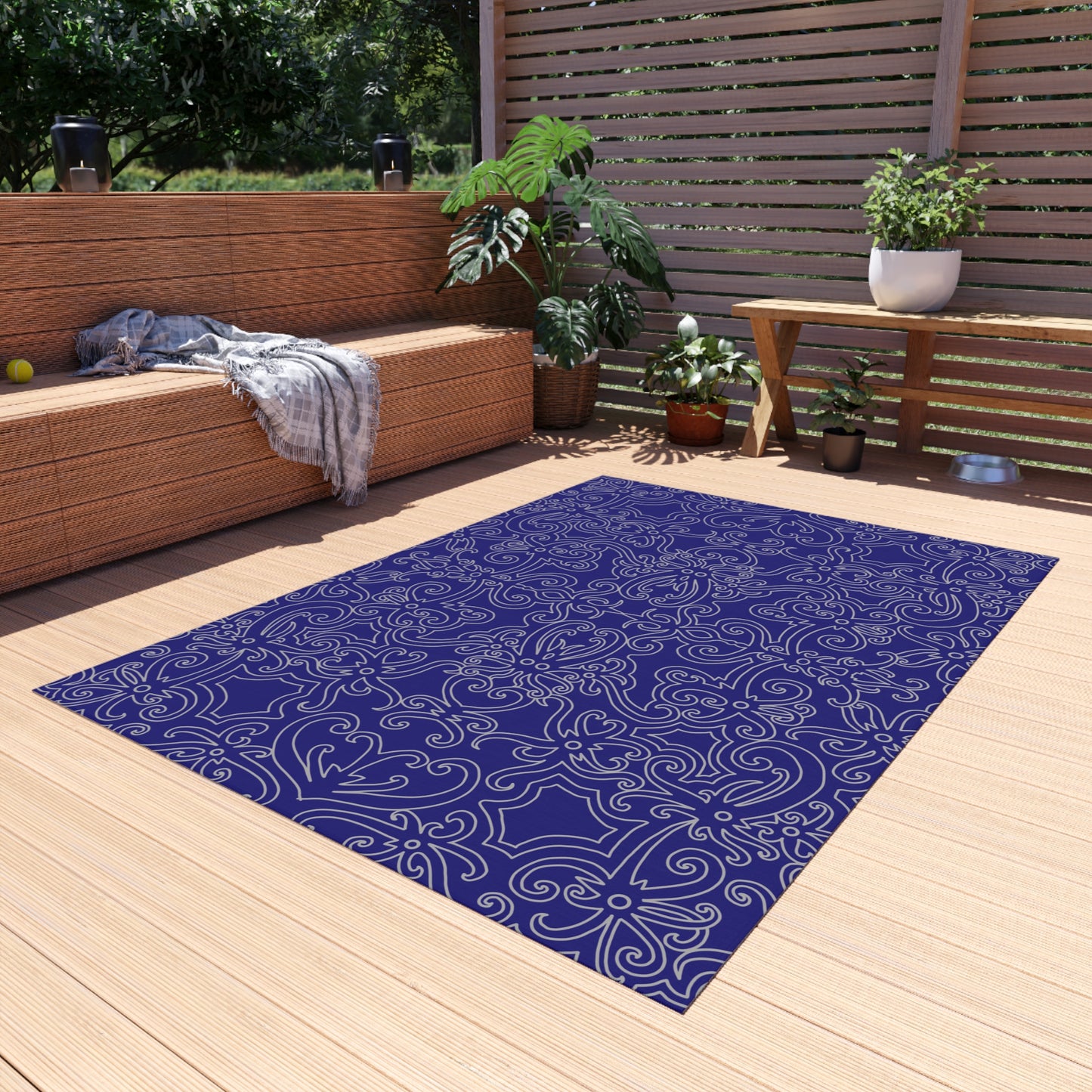 Chenille Outdoor Rug with No-Skid Backing Cozy Outdoor Carpet Blue Patio Decor Gazebo Rug Pool Area Decor Outdoor Kitchen Carpet