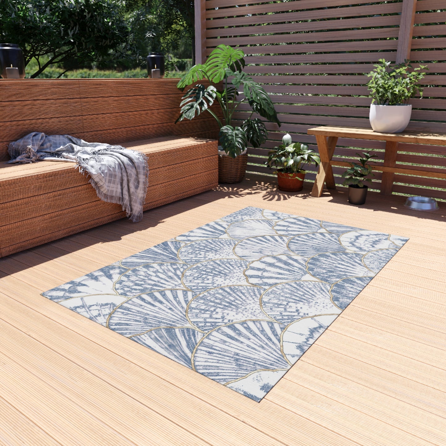 Clamshell Design Chenille Outdoor Rug with No-Skid Backing Cozy Outdoor Patio Carpet Oceanic Decor Gazebo Rug Pool Area Decor Kitchen Carpet