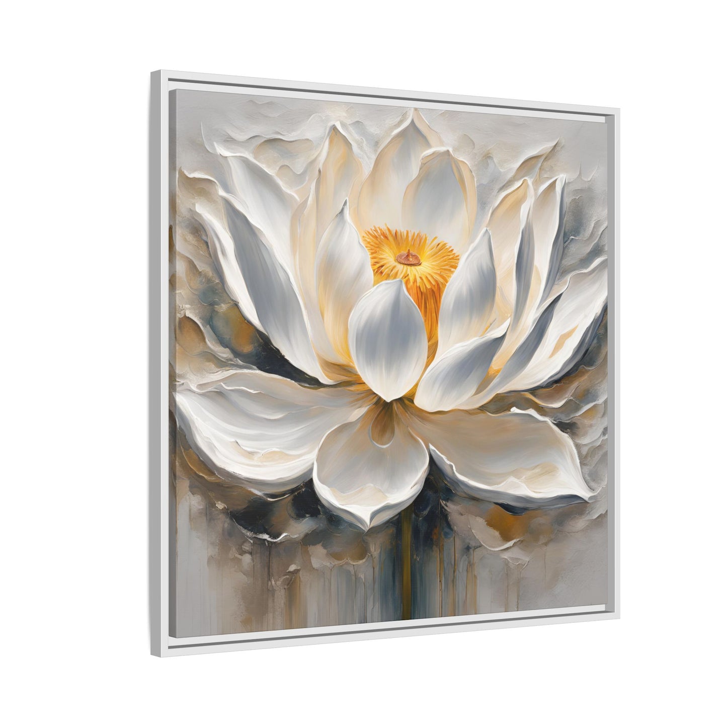 Modern Abstract Floral Design Unique Framed Canvas Wall Art White Lotus Gift Nature Lover Gift Garden Lover Gift 3 frame colors