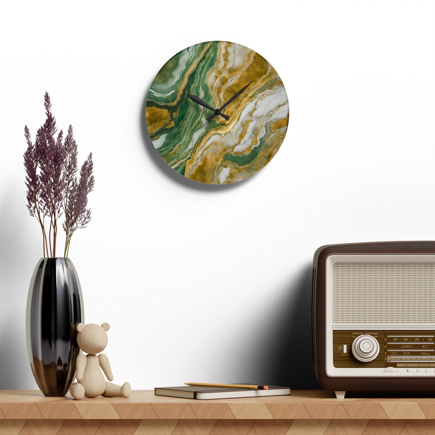 Acrylic Stone-Look Calacatta Quartz-Inspired Unique Design Acrylic Wall Clock Agate Crystal Lover Gemologist Gift Nature Lover Rock Gift