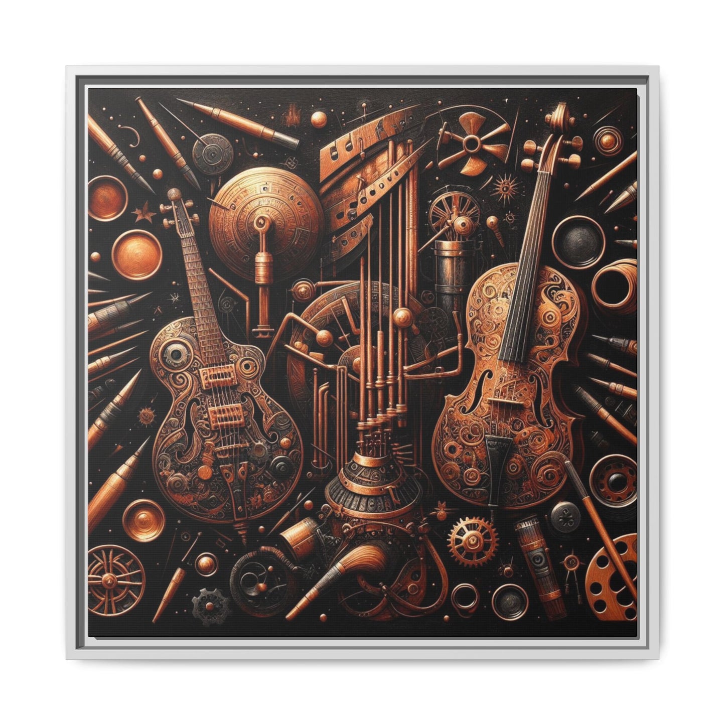 Modern Music-Themed Print Abstract Design Unique Framed Canvas Print Steampunk Wall Art Music Lover Gift Decor 3 frame colors