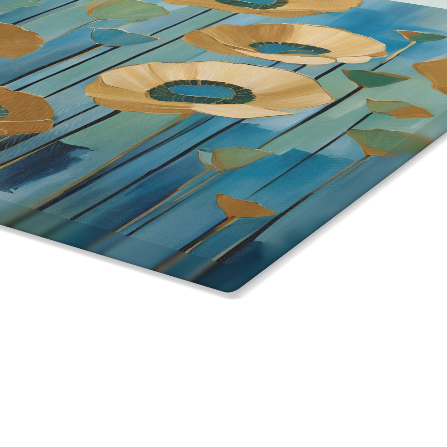 Kitchen Decor Glass Cutting Board Serving Tray with Field of Flowers Pattern Cutting Board Gift for Home Cook Charcuterie Board