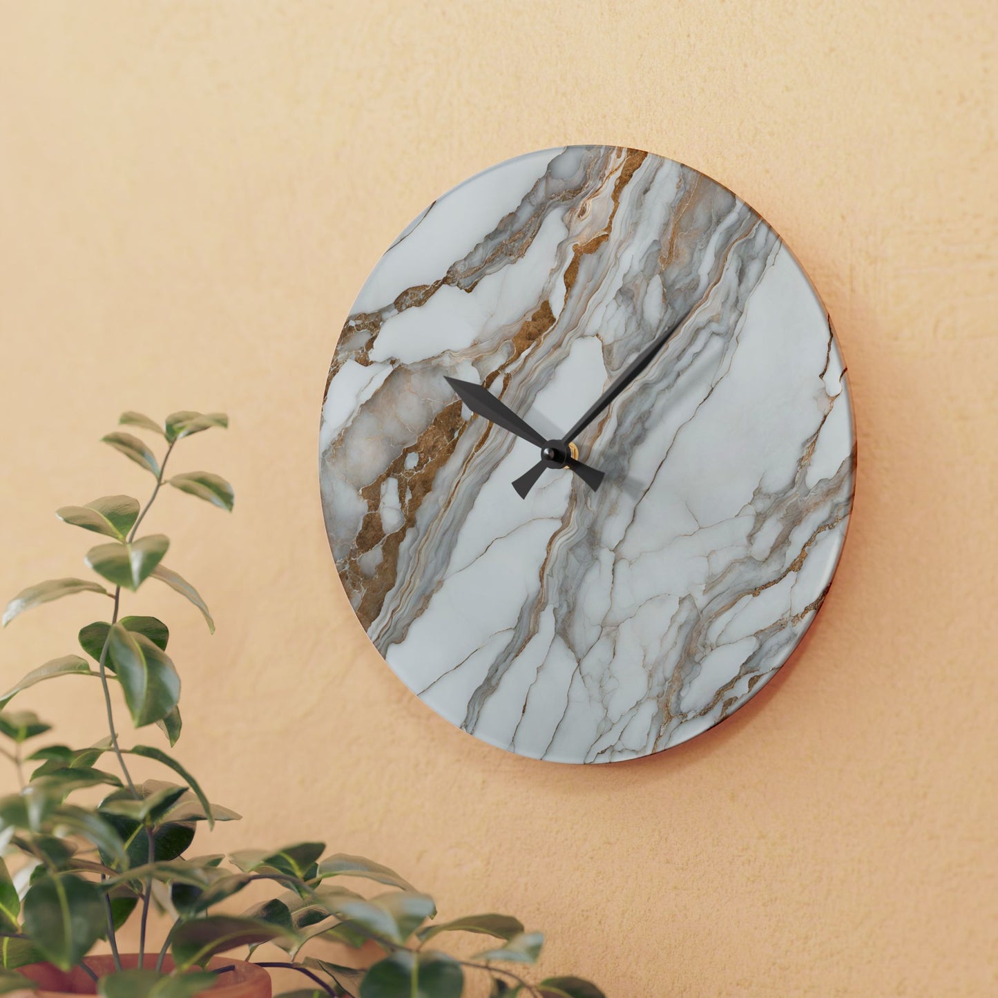 Acrylic Stone-Look Calacatta Quartz-Inspired Unique Design Acrylic Wall Clock Agate Crystal Lover Gemologist Gift Nature Lover Rock Gift