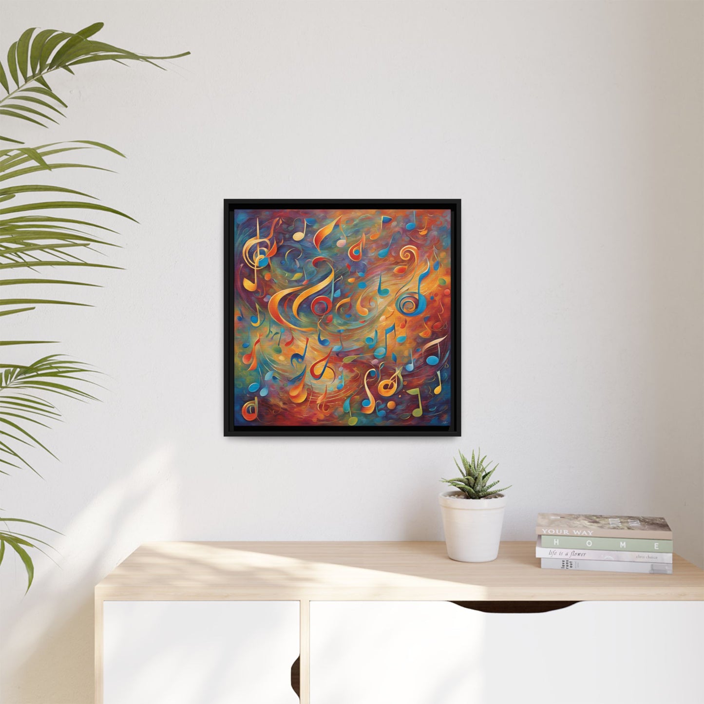 Modern Music-Themed Print Abstract Design Unique Framed Canvas Print Treble Clef Note Wall Art Music Lover Gift Decor 3 frame colors