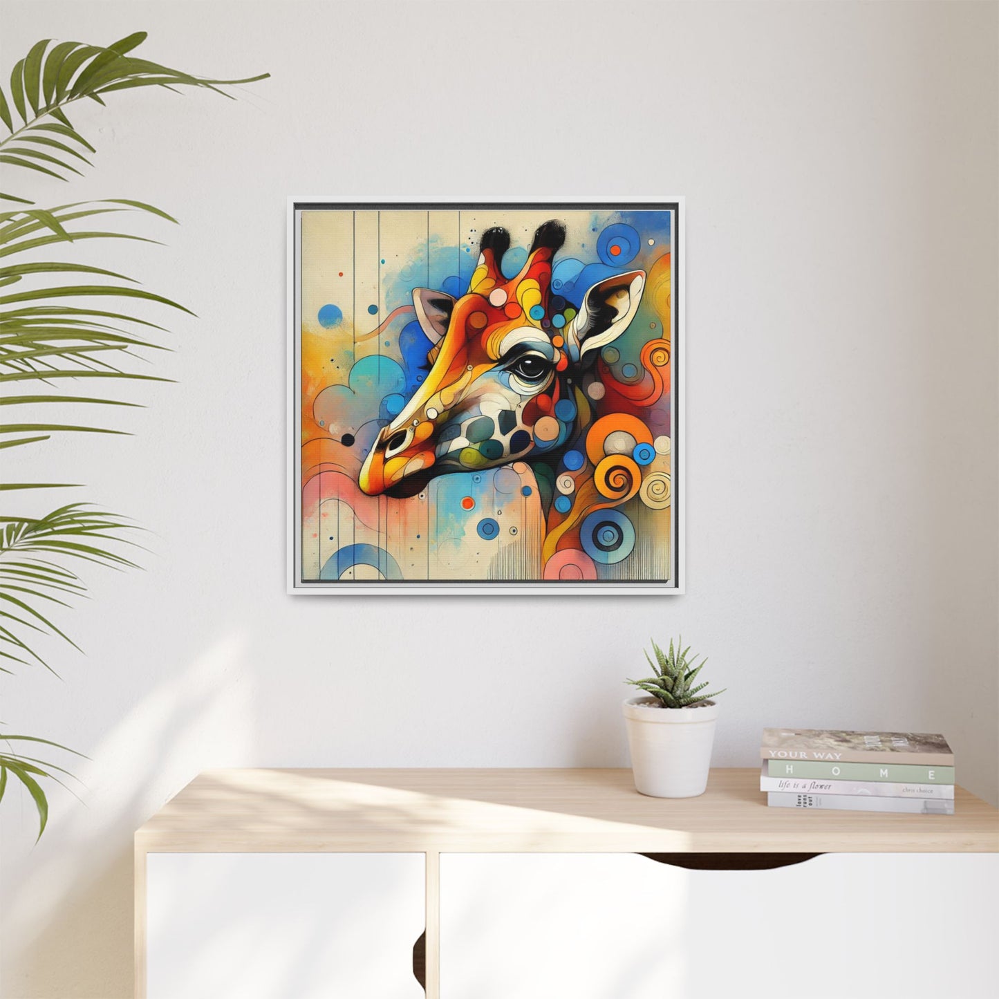 Modern Giraffe Print Abstract Design Unique Framed Canvas Print African Wall Art Animal Lover Gift Nature Lover Decor 3 frame colors