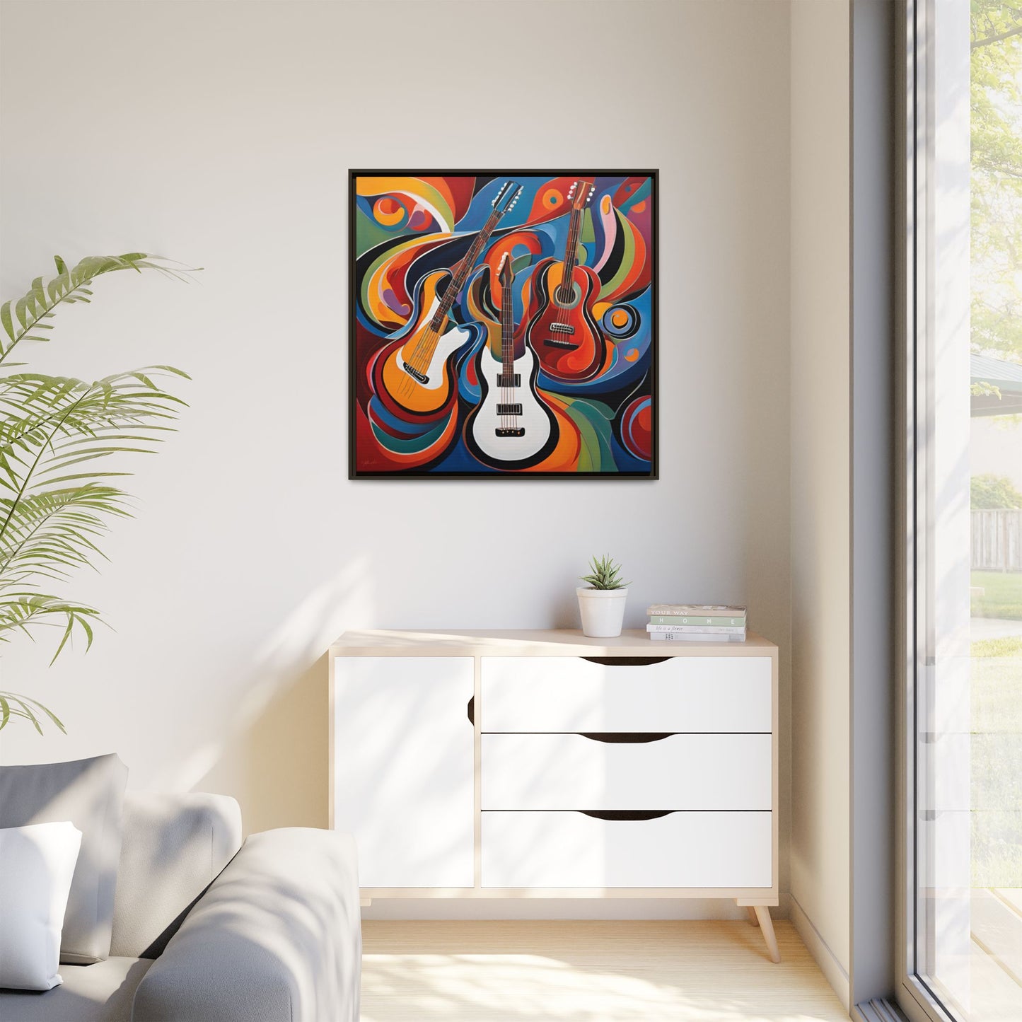 Modern Music-Themed Print Abstract Design Unique Framed Canvas Print Guitar Wall Art Music Lover Gift Decor 3 frame colors