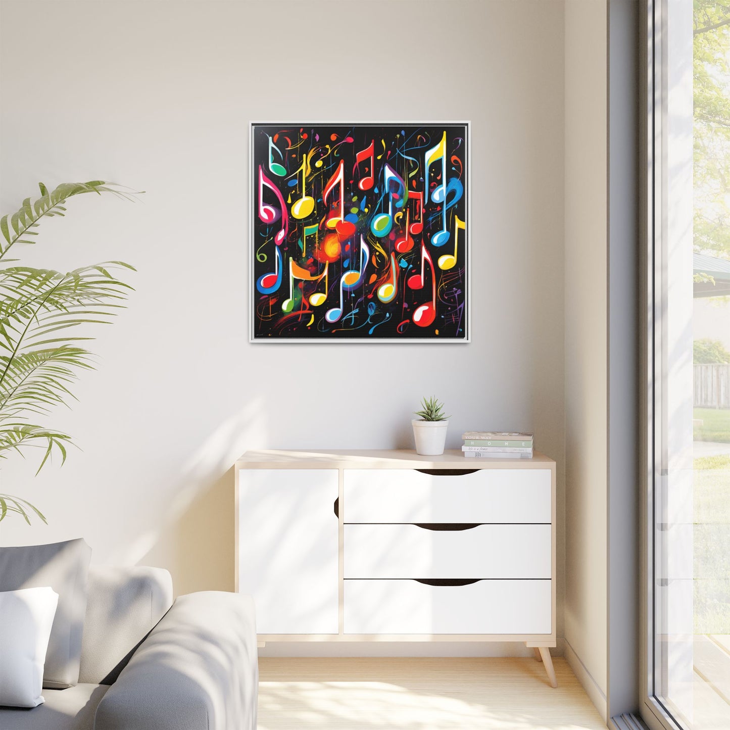 Modern Music-Themed Print Abstract Design Unique Framed Canvas Print Treble Clef Note Wall Art Music Lover Gift Decor 3 frame colors
