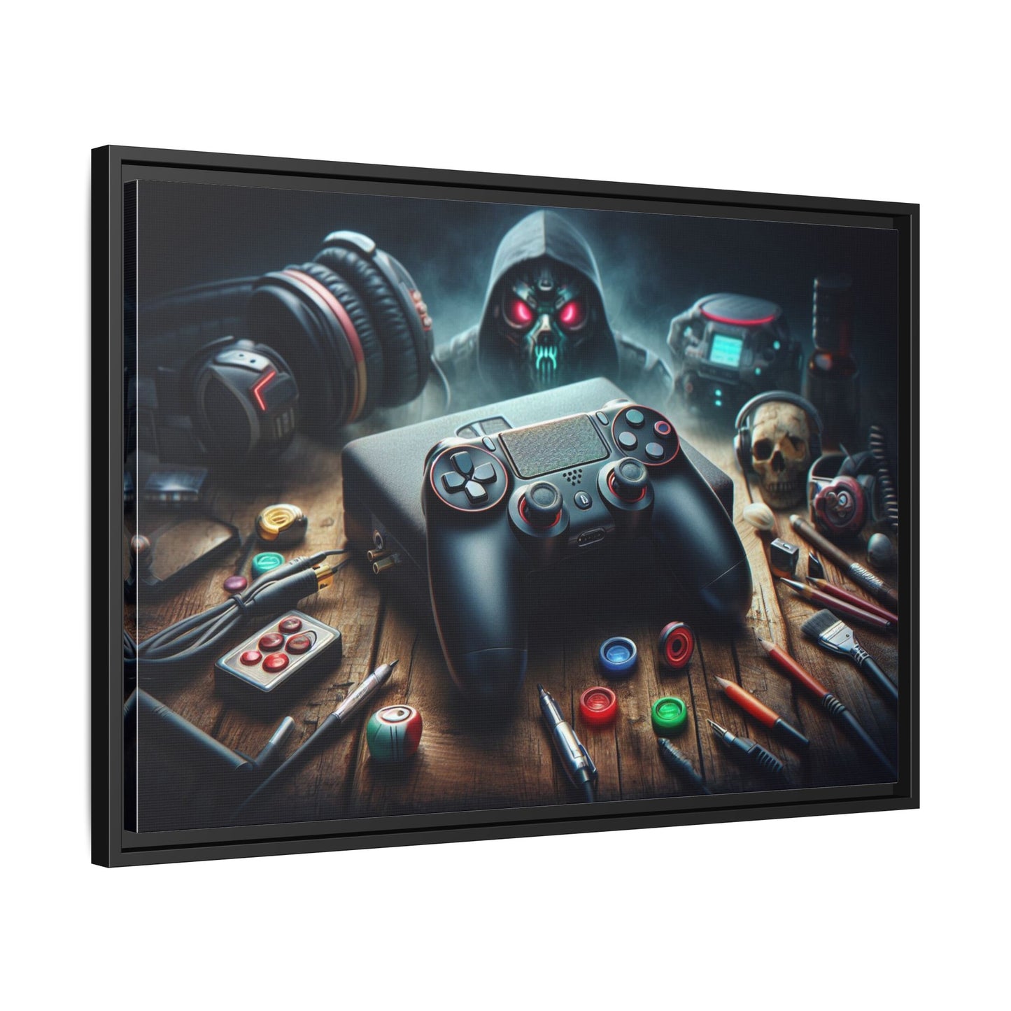 Gamer Themed Unique Framed AI Canvas Print Wall Art Video Game Lover Futuristic Digital Style Gift Cyber Geek Matrix Decor 3 frame colors