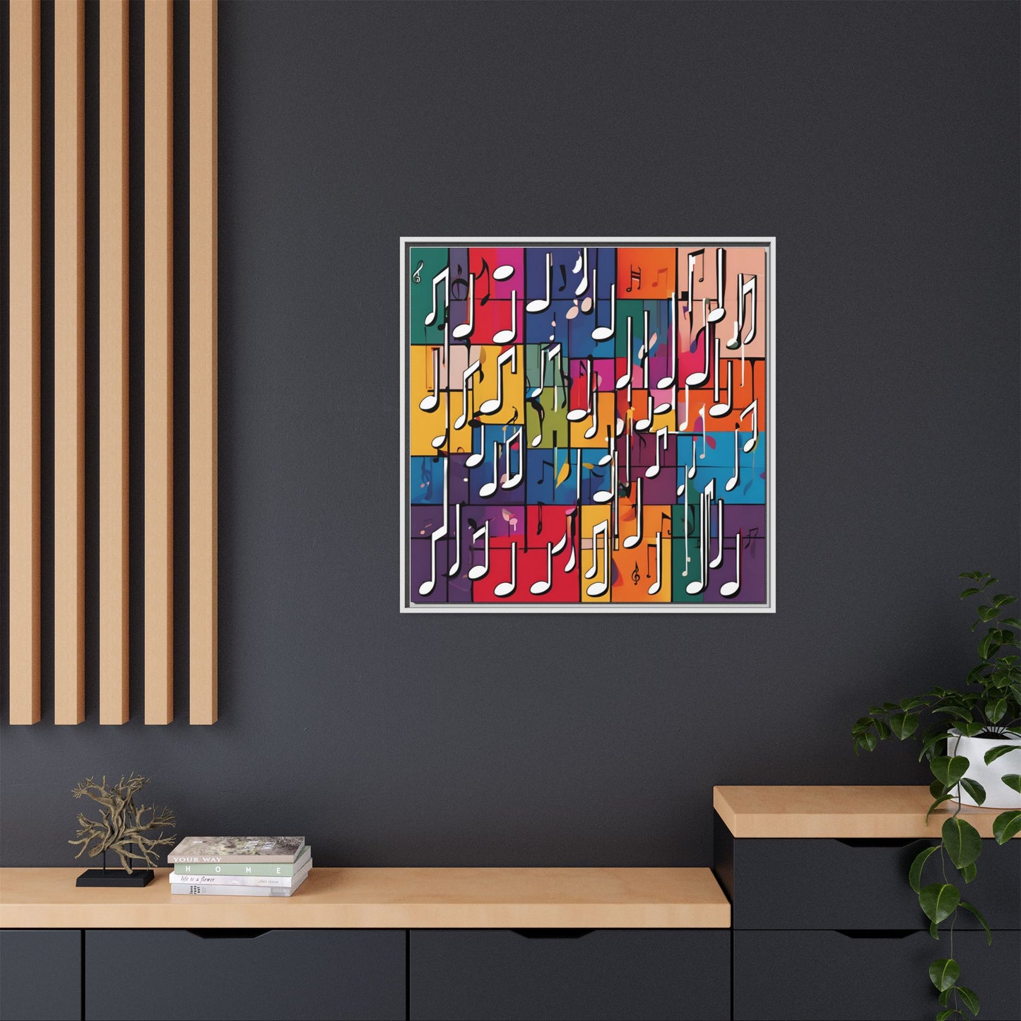 Modern Music-Themed Print Abstract Design Unique Framed Canvas Print Treble Clef Note Wall Art Music Lover Gift Decor 3 frame colors