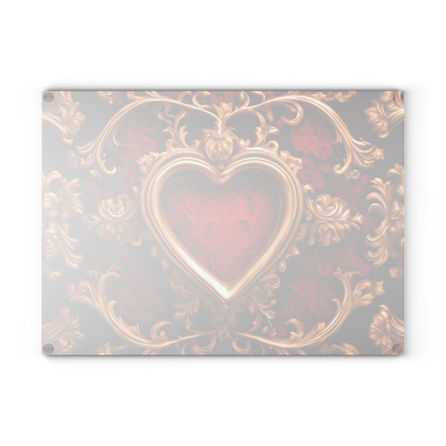 Kitchen Decor Glass Cutting Board Serving Tray with Heart Design Retro Damask Pattern Cutting Board Gift for Home Cook Charcuterie Board