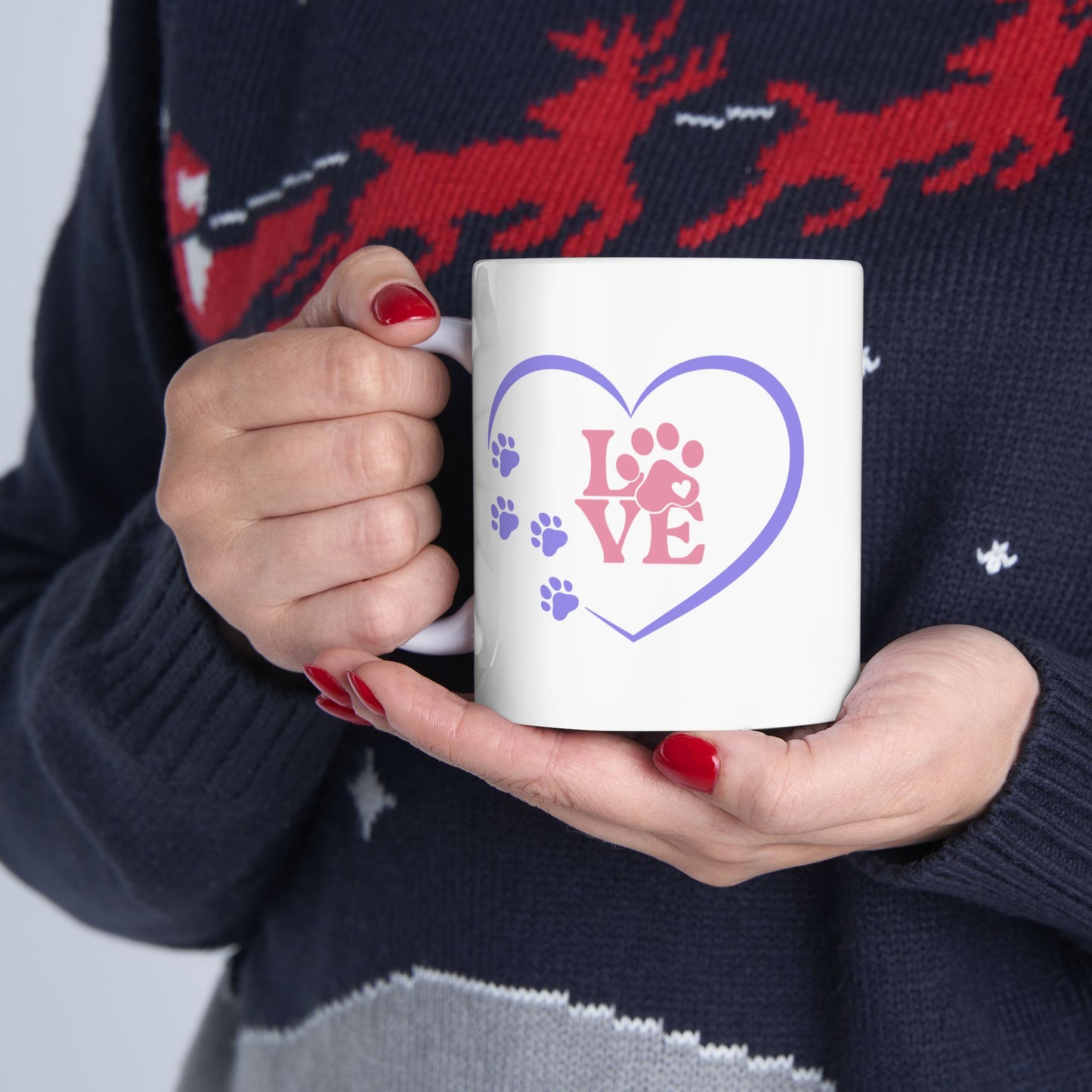 Dog or Cat Lover Ceramic Mug Pet Parent Coffee Mug Animal Lover Paw Print and Heart Gift Mug