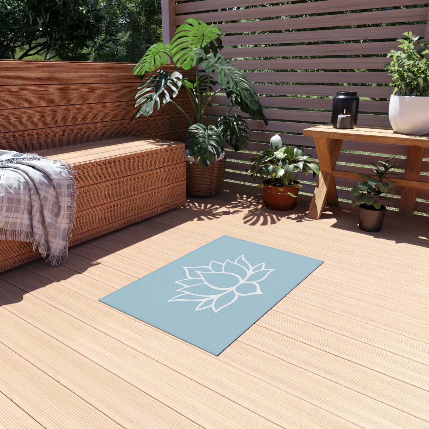 Zen Chenille Outdoor Rug with No-Skid Backing Cozy Lotus Blossom Outdoor Carpet Patio Decor Gazebo Rug Pool Area Decor Outdoor Kitchen Rug