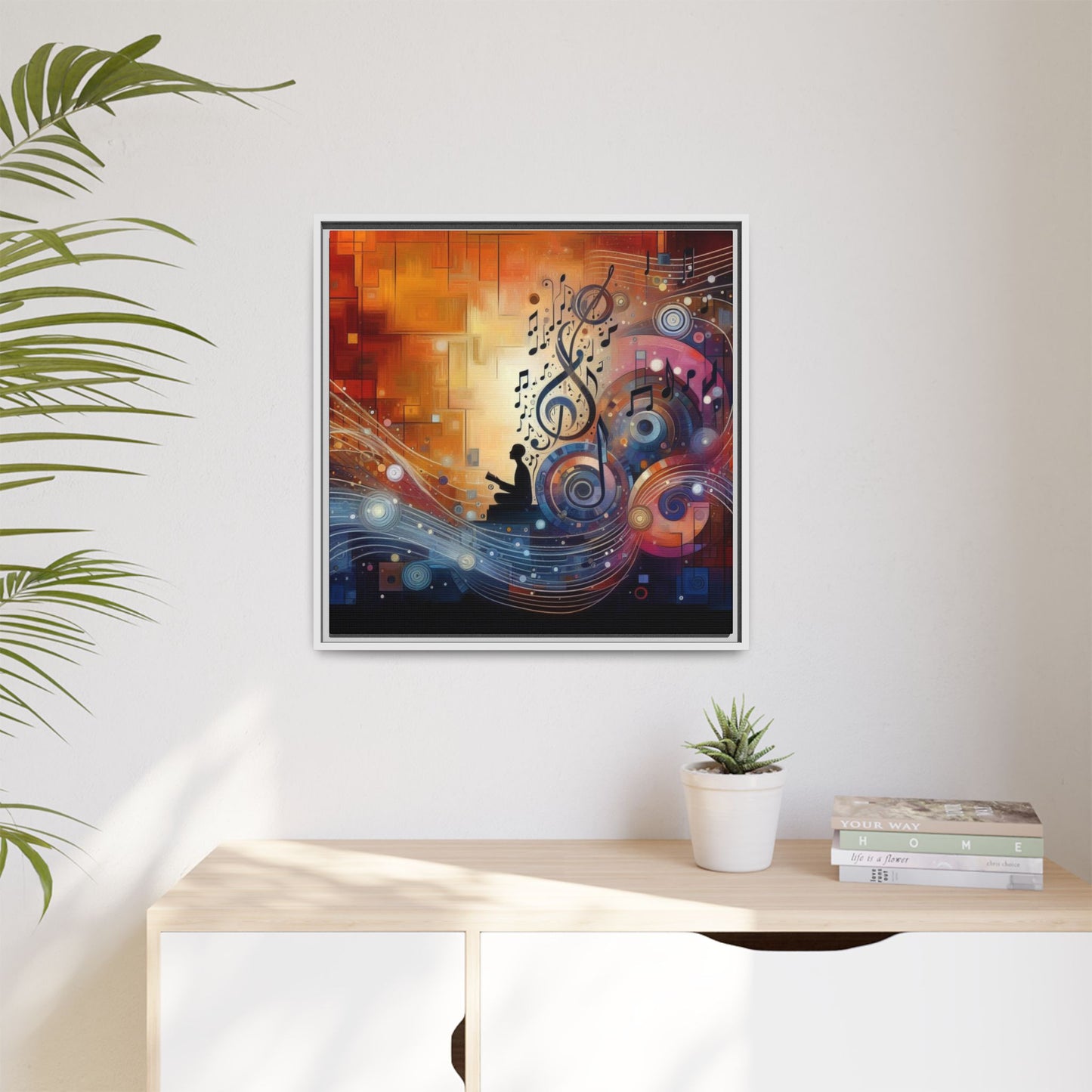 Modern Music-Themed Print Abstract Design Unique Framed Canvas Print Treble Clef Note Wall Art Music Lover Gift Decor 3 frame colors