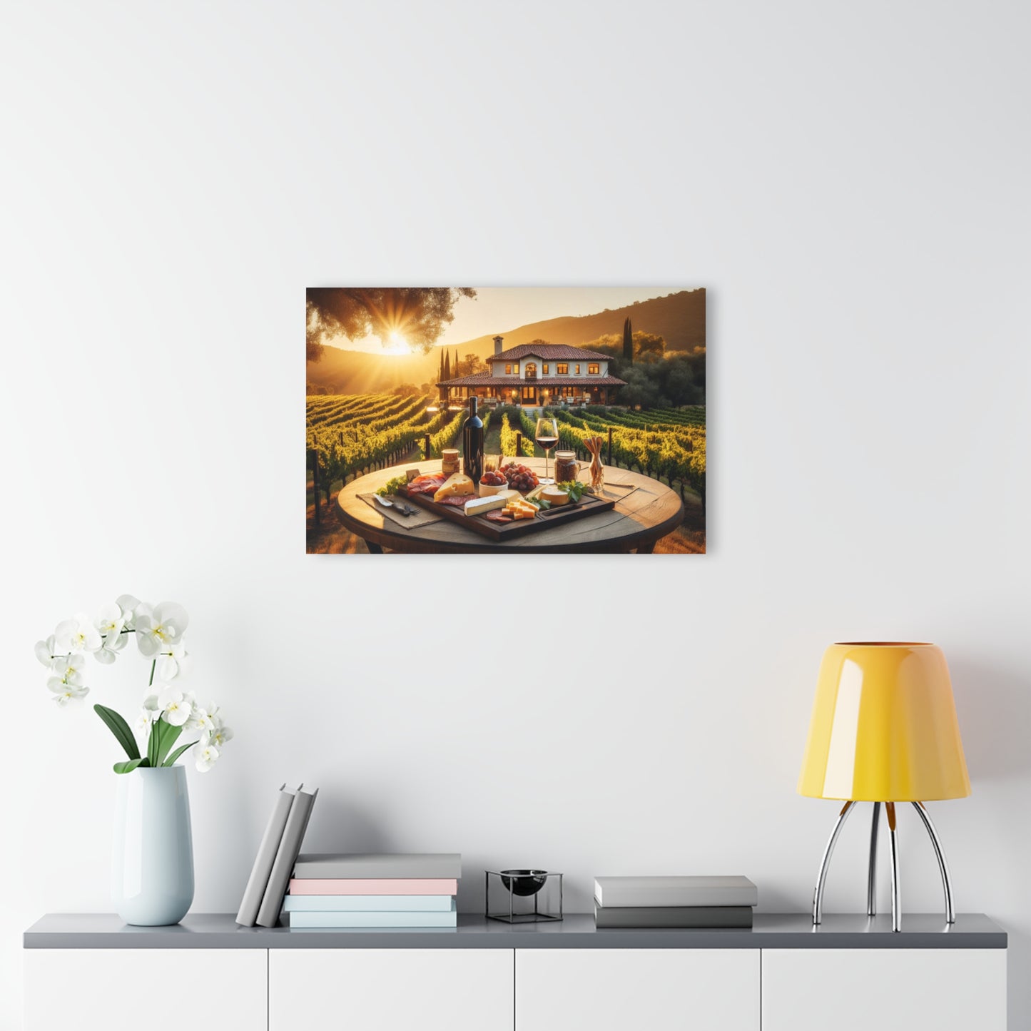 Rustic Vineyard Design Acrylic Print with Charcuterie Nature Lover Wall Art Fruit and Cheese Gift Farm Artwork Modern Garden Home Decor