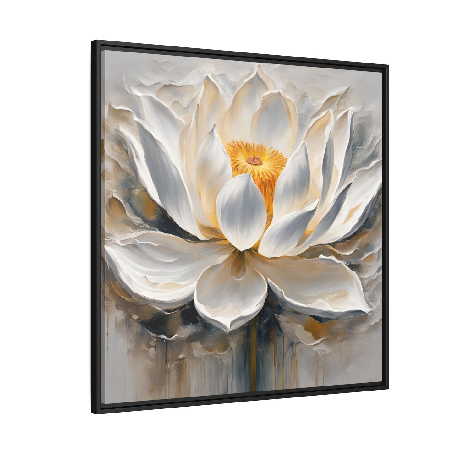 Modern Abstract Floral Design Unique Framed Canvas Wall Art White Lotus Gift Nature Lover Gift Garden Lover Gift 3 frame colors
