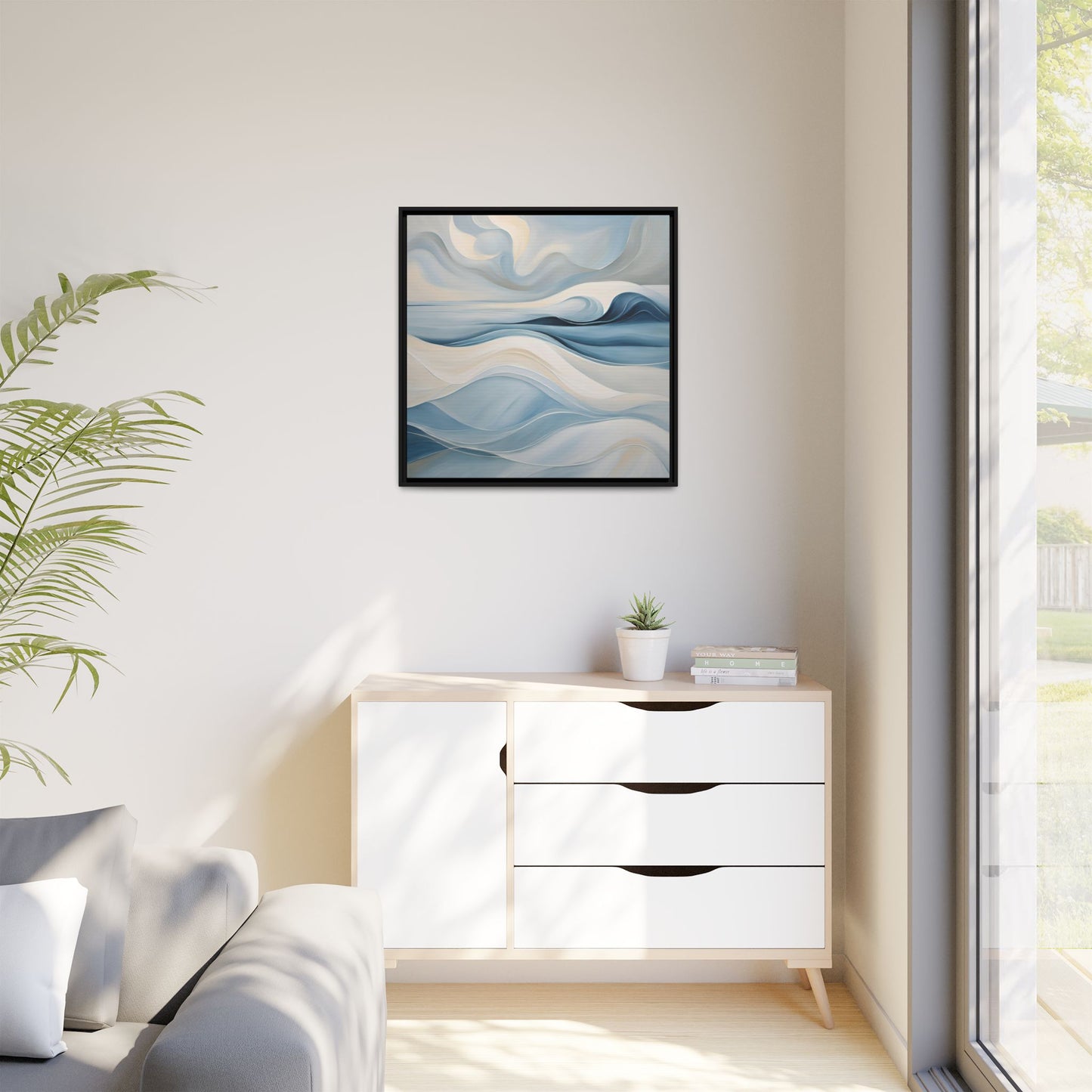 Modern Abstract Wave Design Unique Framed Canvas Wall Art Ocean Beach Gift Nature Lover Gift Underwater Sea Lover Gift 3 frame colors