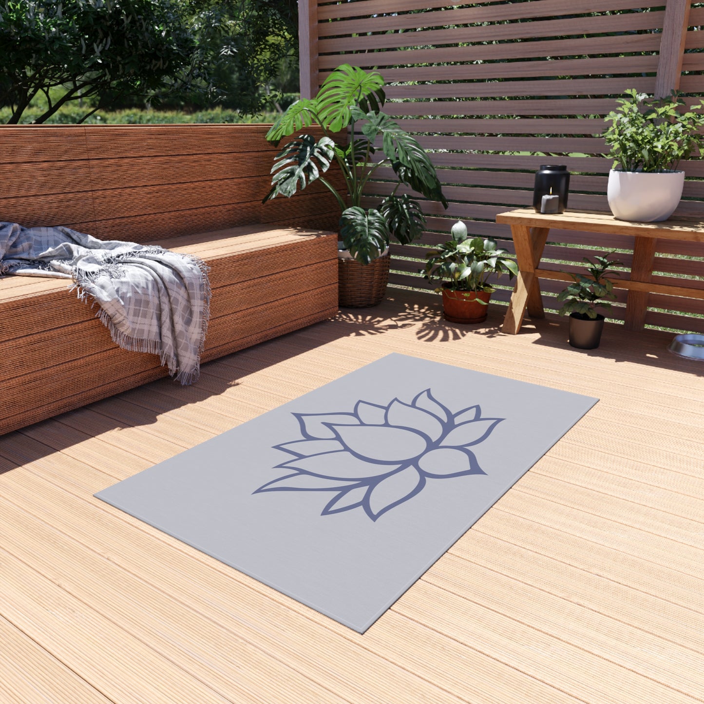 Zen Chenille Outdoor Rug with No-Skid Backing Cozy Outdoor Carpet Lotus Blossom Patio Decor Gazebo Rug Pool Area Floral Outdoor Kitchen Rug