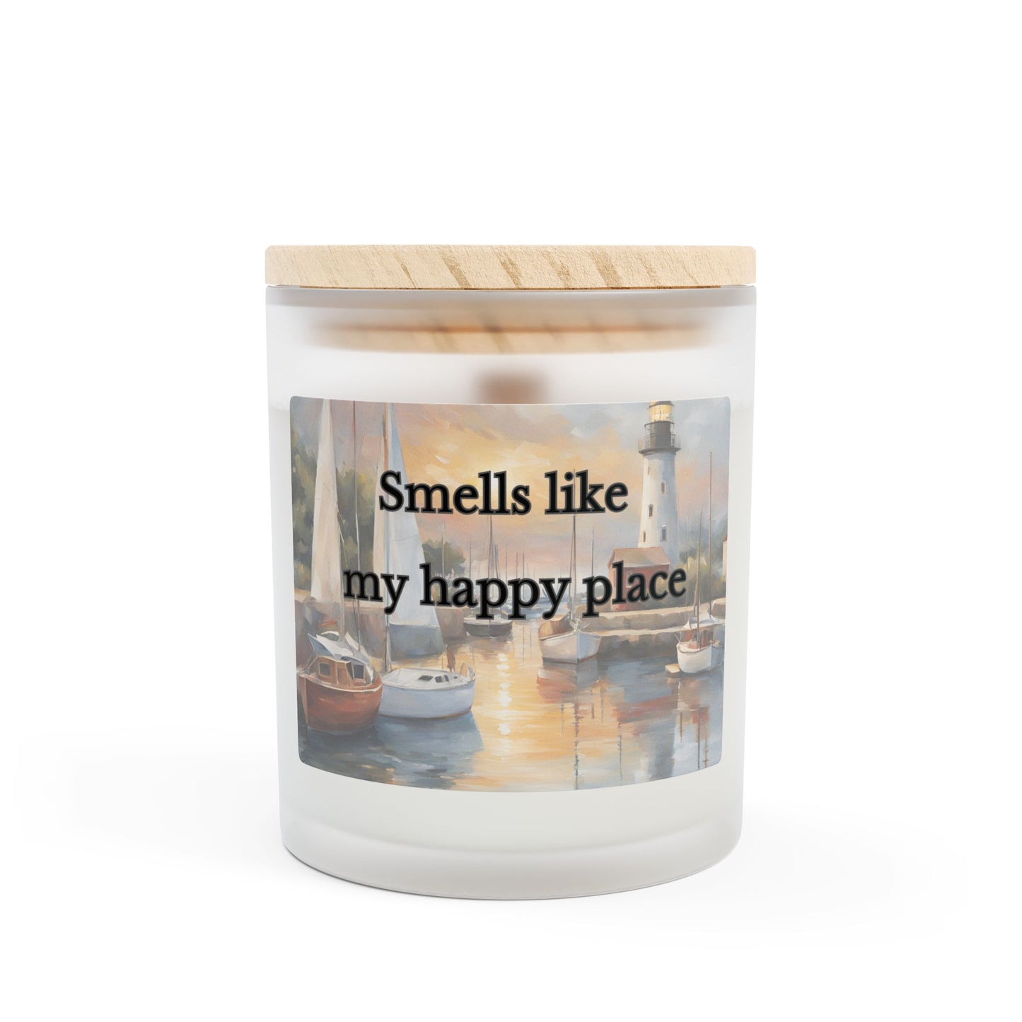 Artisanal Coconut Soy Frosted Glass Candle with Wooden Wick and Raw Maple Lid 11 oz Hand Poured Sailing Vacation Candle 50 hrs burn time